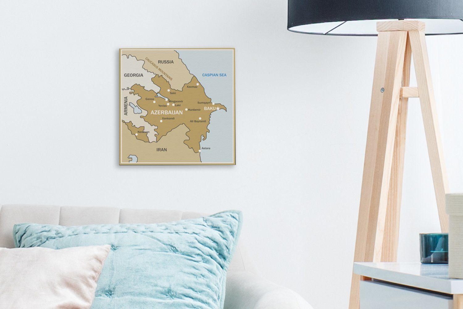 OneMillionCanvasses® Leinwandbild Karte Wohnzimmer St), Eine Bilder Leinwand für Schlafzimmer Illustration (1 Aserbaidschan, von einer