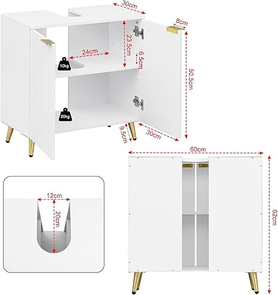 EUGAD Badkommode (1 St), Waschbeckenunterschrank, mit 2 Fächern, 2 Türen, weiß
