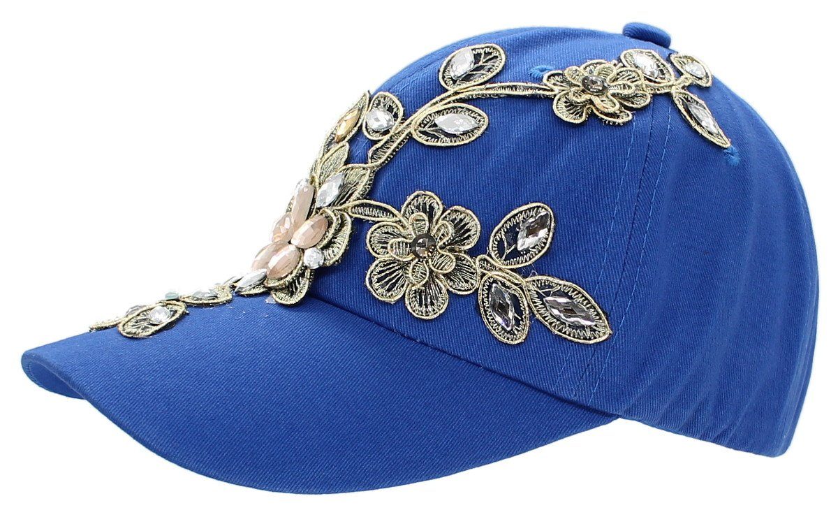 Baseball Baseball Size mit K003-Royalblau Kappe Cap Strasssteinen Damen One mit Glitzer Schirmmütze Cap dy_mode