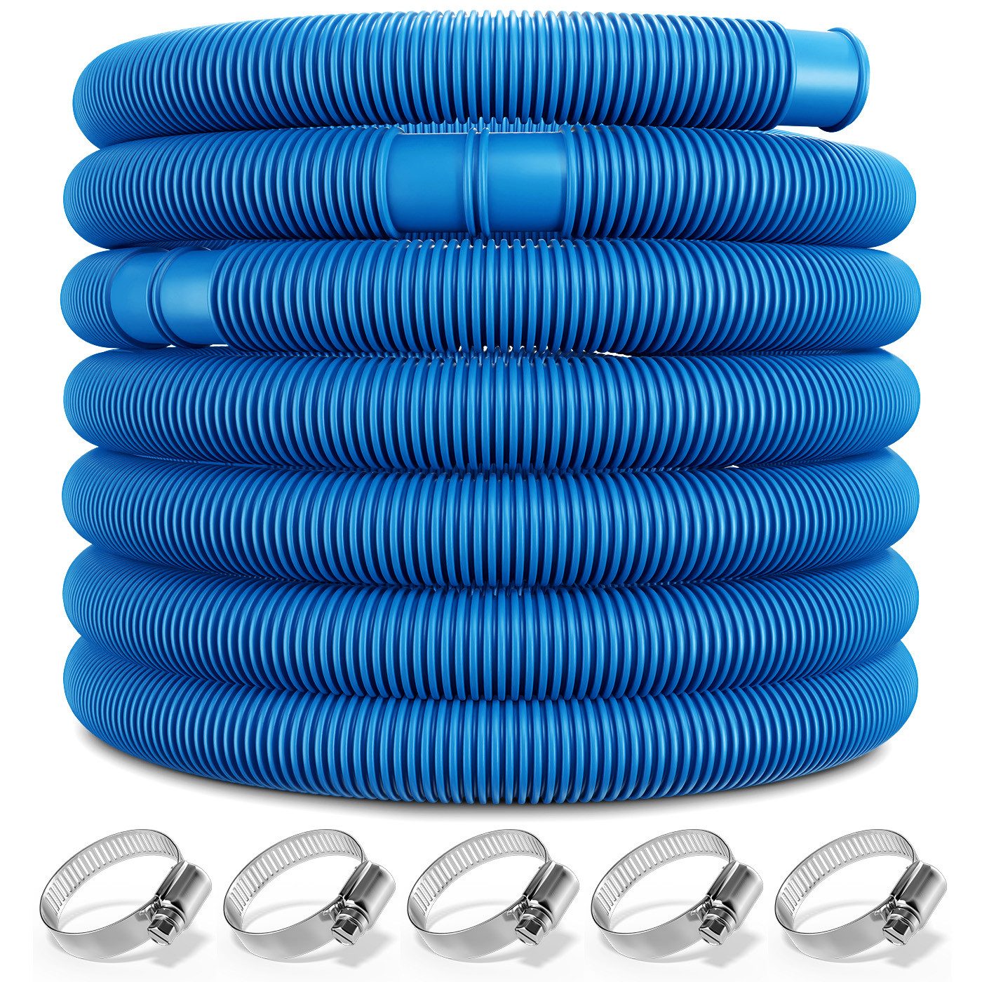 monzana Poolschlauch, 6m Ø 32mm blau flexibel mit Muffen Schwimmbadschlauch Pumpenschlauch