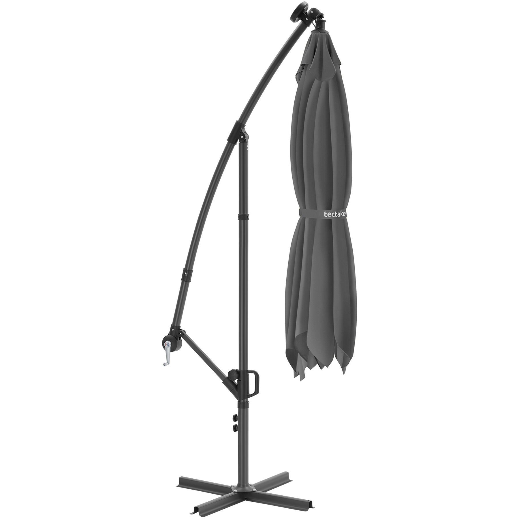 tectake Ampelschirm Sonnenschirm mit Doppeldach und LED Solar-Beleuchtung, 3,5 x 3,5 m, Balkonschirm Artemis, für Außen in Grau, 360° drehbar, wasserabweisend, neigbar, Kurbel, inkl. Schutzhülle