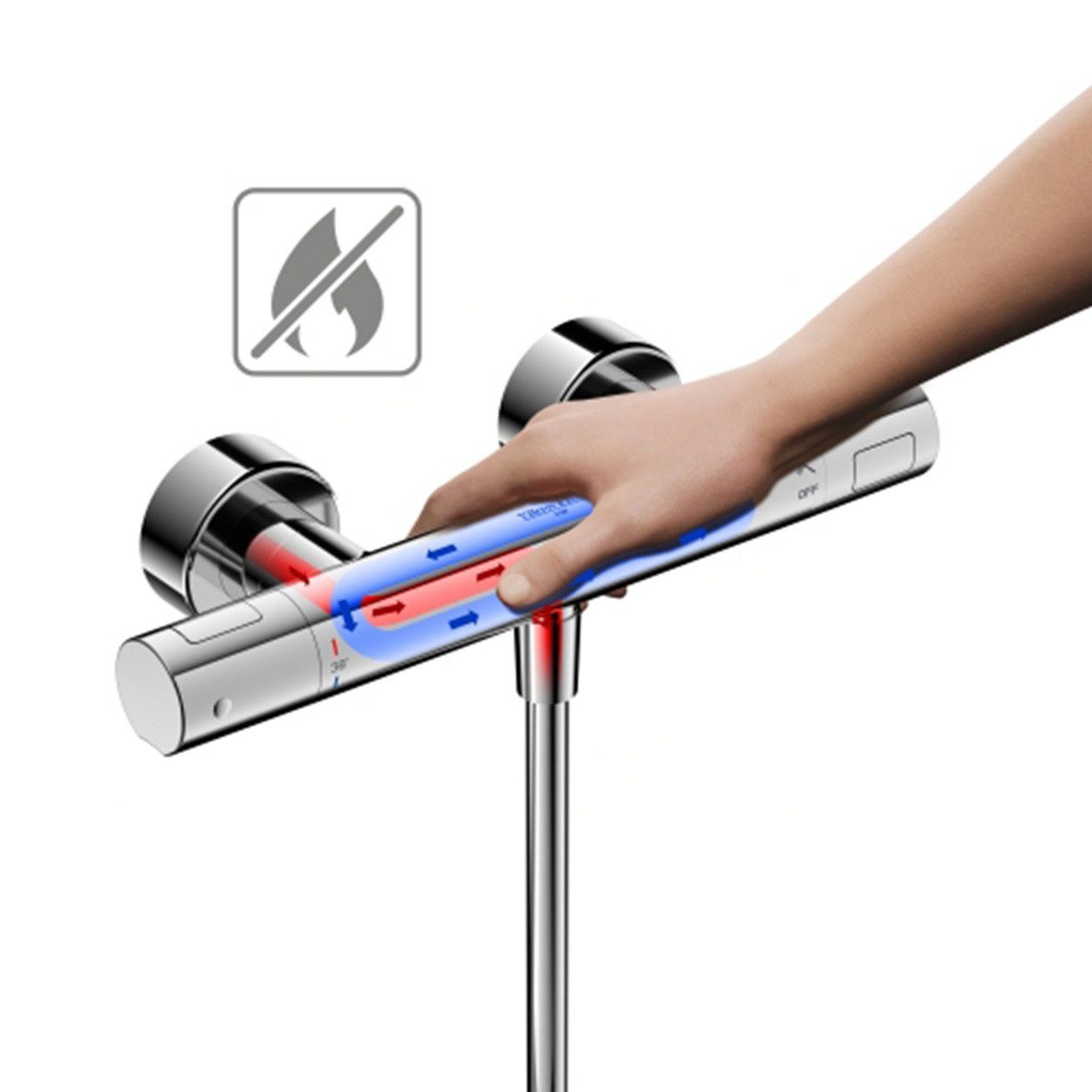 Villeroy & Boch Duscharmatur Aufputz-Thermostat Universal Taps & Fittings (mit Verbrühschutz, Sicherheitssperre bei 38) leiser Wasserfluss, inkl. Befestigungskit, Chrom