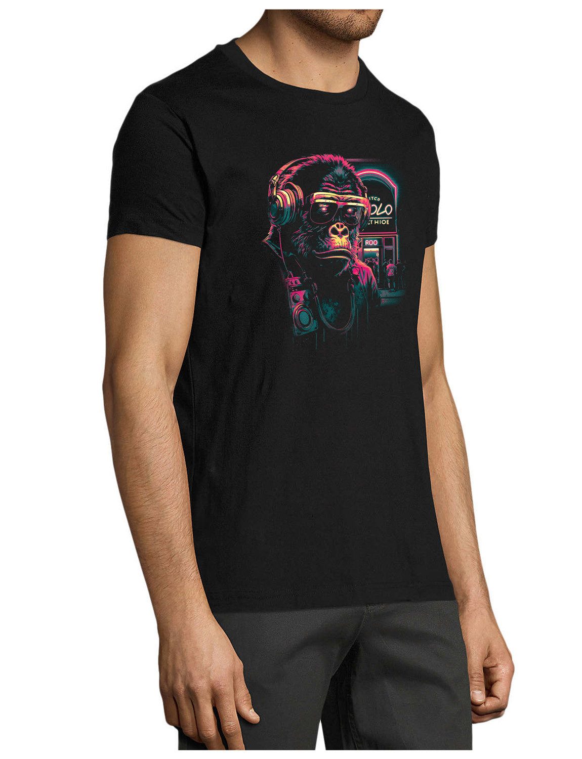 MyDesign24 T-Shirt Herren Print Shirt - Cooler Gorilla mit Kopfhörer Baumwo günstig online kaufen