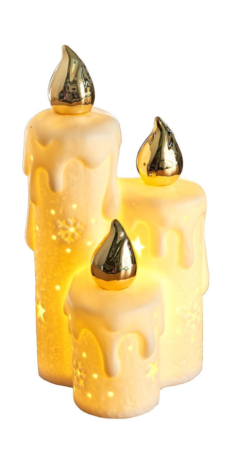 BURI Tafelkerze LED Keramik Kerzen Kerzentrio Weihnachtskerze Dekokerze Bat günstig online kaufen