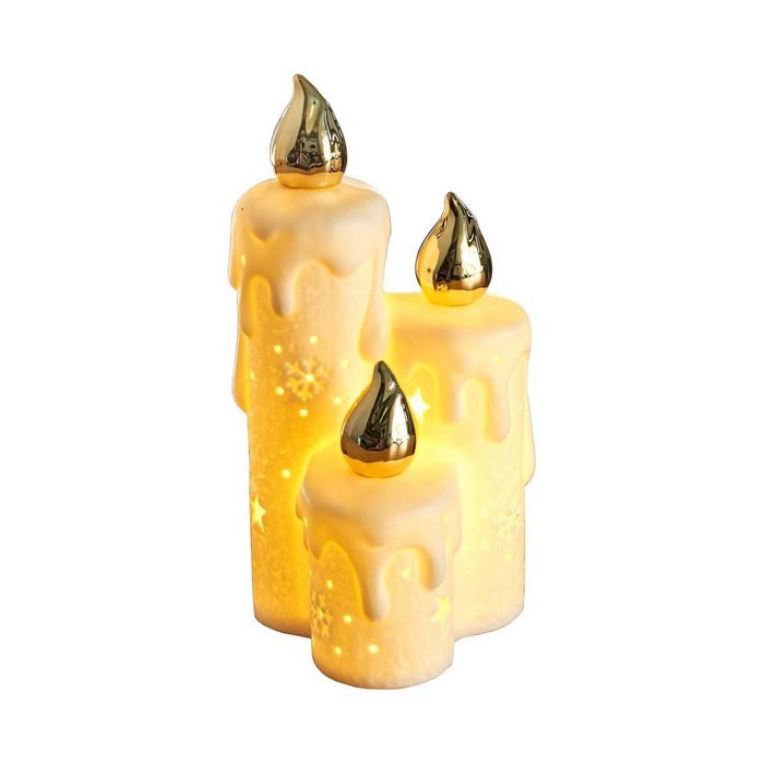BURI LED Dekolicht LED Keramik Kerzen Kerzentrio Weihnachtskerze Dekokerze Batteriebetrie