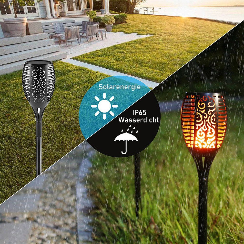 zggzerg Außen, LED wasserdicht Gartenstrahler 4 Stück Garten Solarleuchten IP65 Solarflammelicht