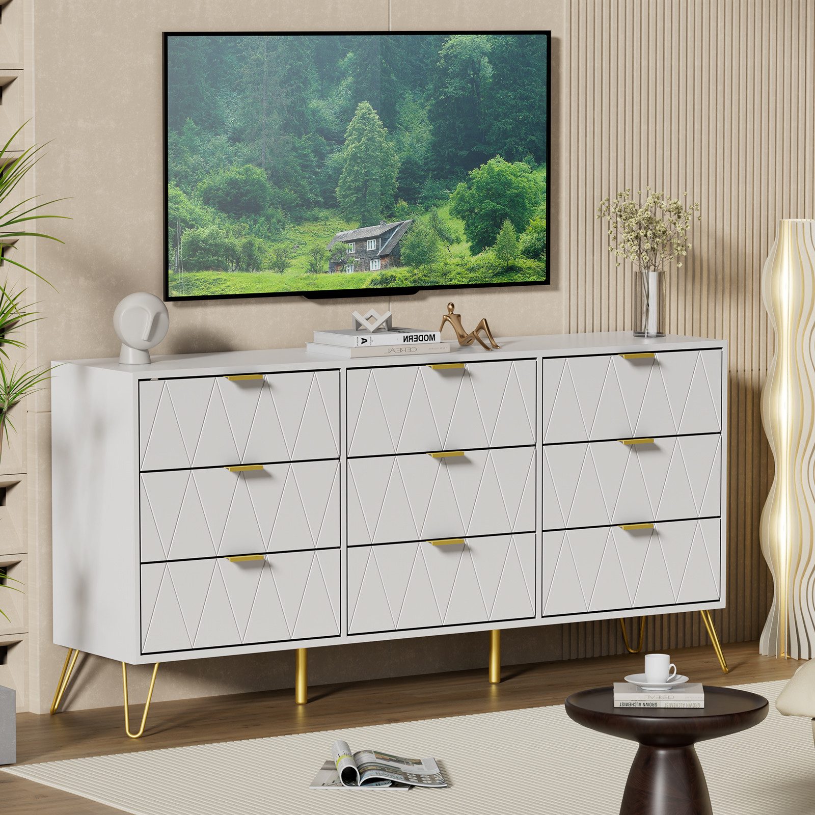 UEV Kommode modern Sideboard schmal Mehrzweckschrank für Kleidung Dokumente (Packung, Schubladenschrank mit Kippsicherung für Wohnzimmer Schlafzimmer Flur), TV  – Bild 5 von 5
