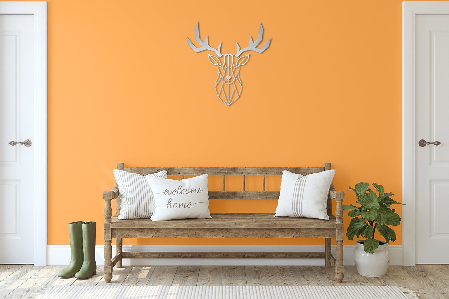 teileplus24 Wanddekoobjekt DS07 Wanddeko Metall Wandbild Metallbild 60 x 60 cm Hirsch Silber