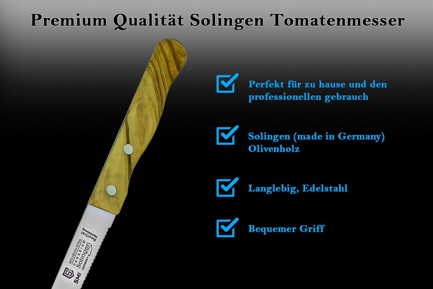 SMI Tomatenmesser Solingen Olivenholz Wellenschliff Gemüsemesser Obstmesser – Bild 5 von 5