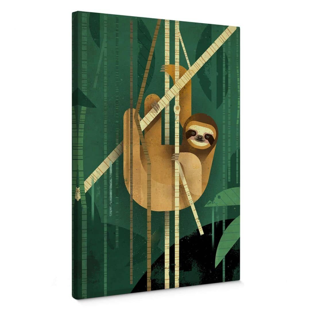 K&L Wall Art Leinwandbild Leinwandbild Kinderzimmer Safari Braun Bambus Waldtiere Faultier, Wanddeko Holz Bilderrahmen, Montessori Babyzimmer Leinwandbilder, lokal hergestellt in Berlin