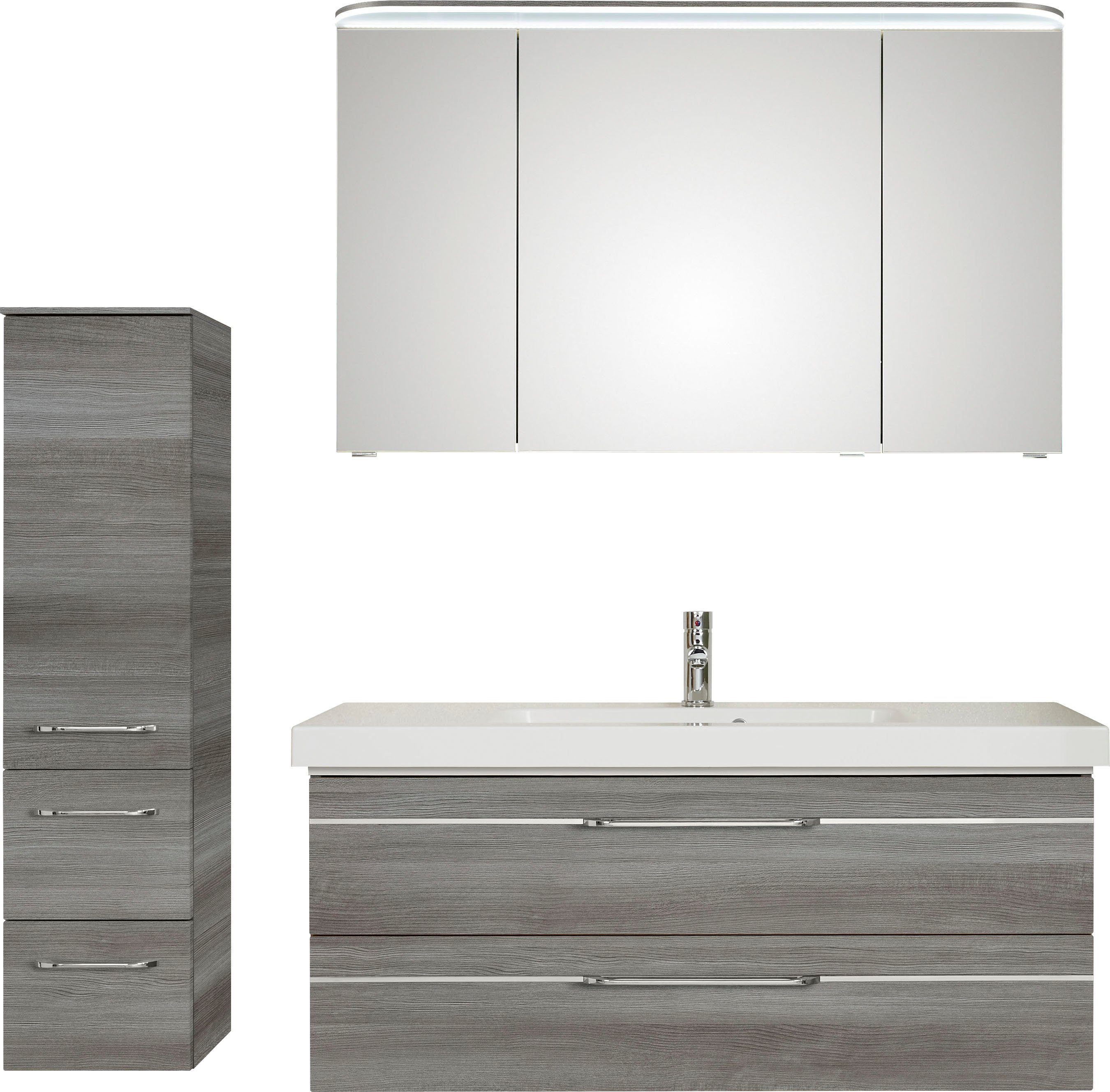 Saphir Badmöbel-Set Balto Sprint 3-teilig, Mineralmarmor-Waschtisch mit LED-Spiegelschrank, (4-St), Badezimmer Set mit Midischrank inkl Türdämpfer, 4 Türen, 4 Schubladen