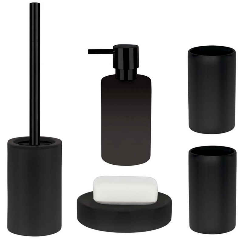 spirella Badaccessoires-Sets TUBE-MATT, Zubehör-Set aus hochwertiger Keramik, schwarz, elegante Matt-Optik, 5 tlg., bestehend aus: WC-Bürste, Seifenspender, 2x Zahnputzbecher, Seifenschale