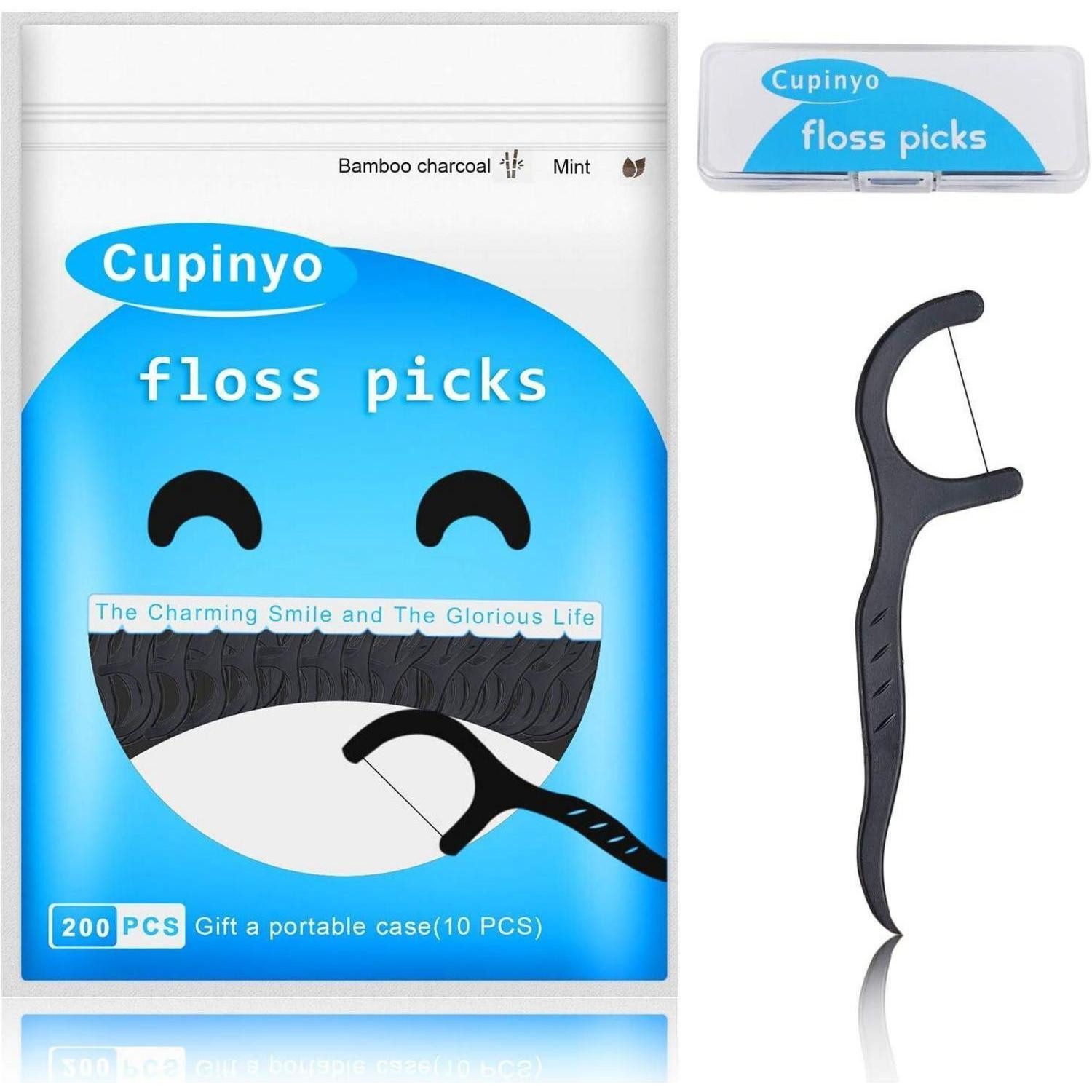 LuxusKollektion Zahnseide-Stick Zahnseide Stick Minze 200Stk Aktivkohle Dental Sticks tragbares Etui
