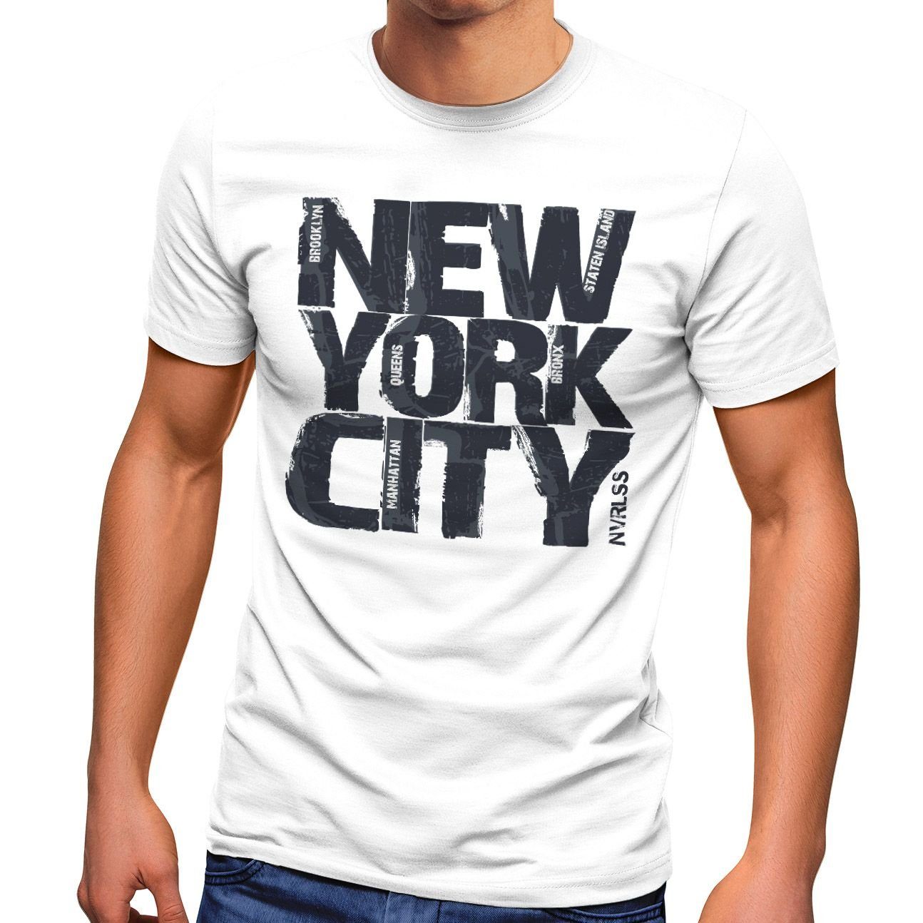 Neverless Print-Shirt Herren T-Shirt New York City Schriftzug Print Fashion Streetstyle Neverless® mit Print