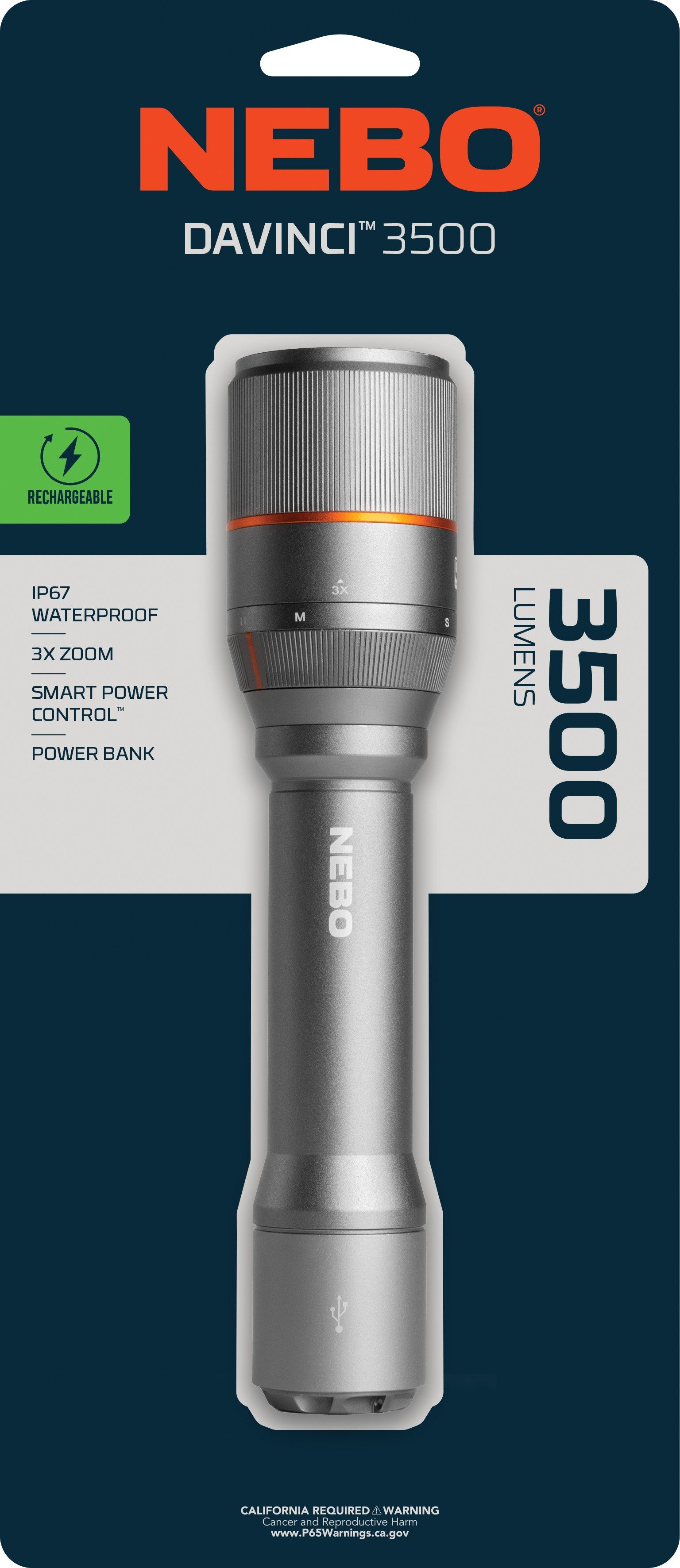 NEBO LED Taschenlampe Nebo DAVINCI™ 3500 (Set, 2-St., Taschenlampe inkl. Ladekabel)