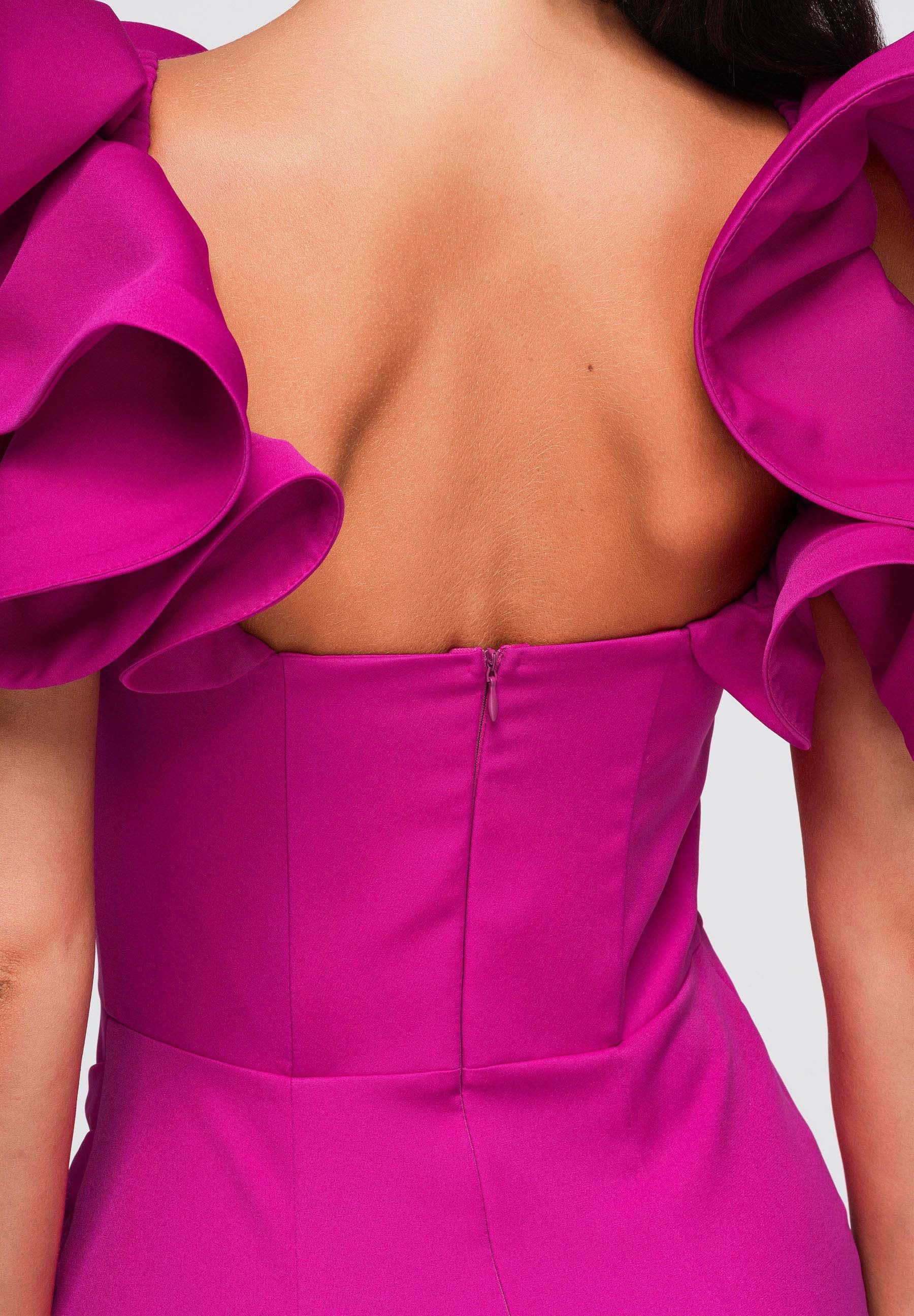 OMBRE Abendkleid Damen Abendkleid Maxi mit Herz-Ausschnitt Fuchsia L (kein Set, 1-tlg) in Unifarbe – Bild 5 von 5