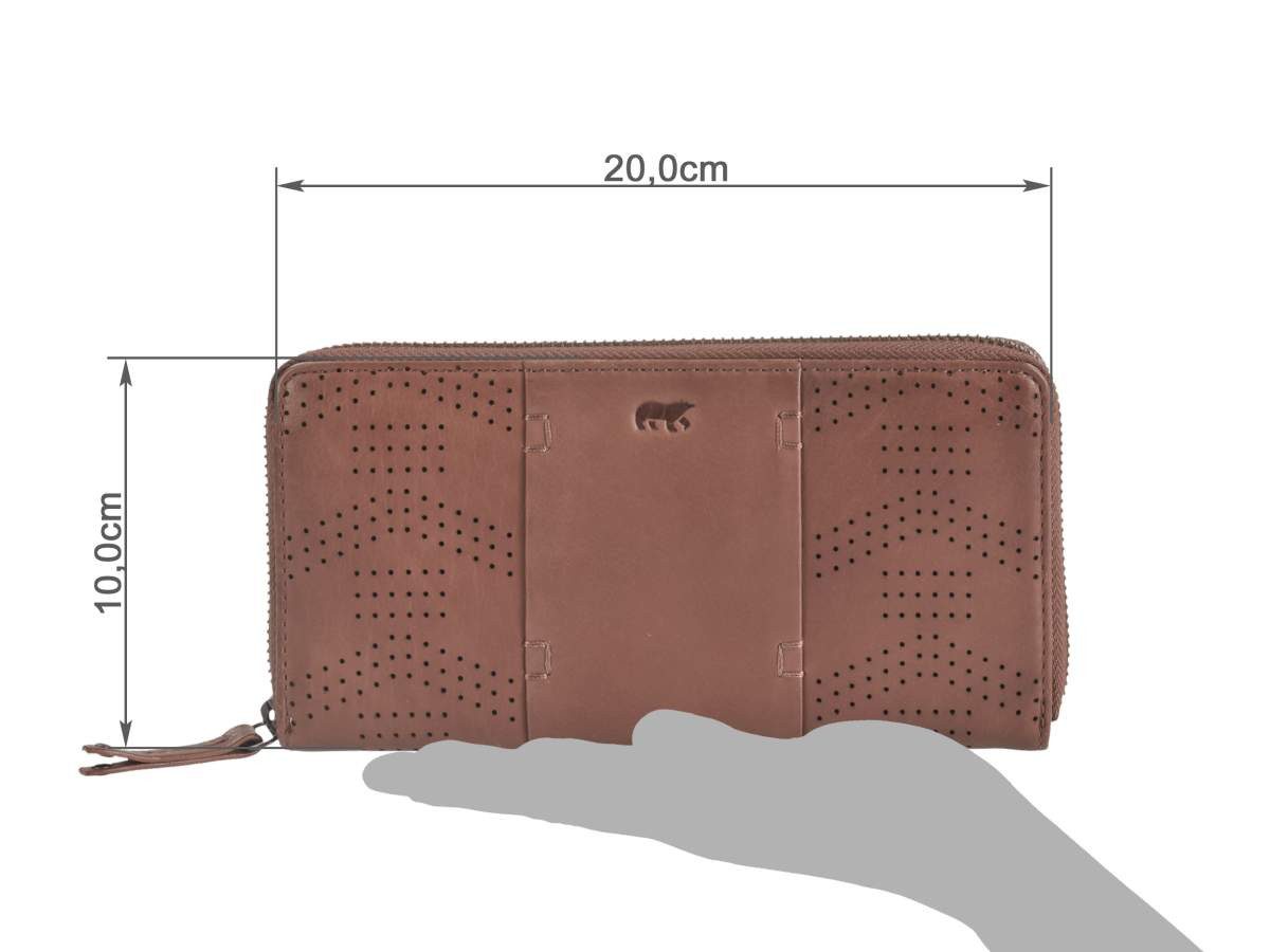 Bear Design Geldbörse Mirte, Reißverschluss Damenbörse, Portemonnaie, Leder braun, 8 Kartenfächer