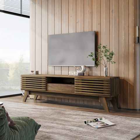 Merax Lowboard mit verstellbaren Einlegeböden, TV-Schrank, Fernsehtsich, TV-Schrank mit offene Ablage und Holzbeine, B/H/T: 150/44/40cm