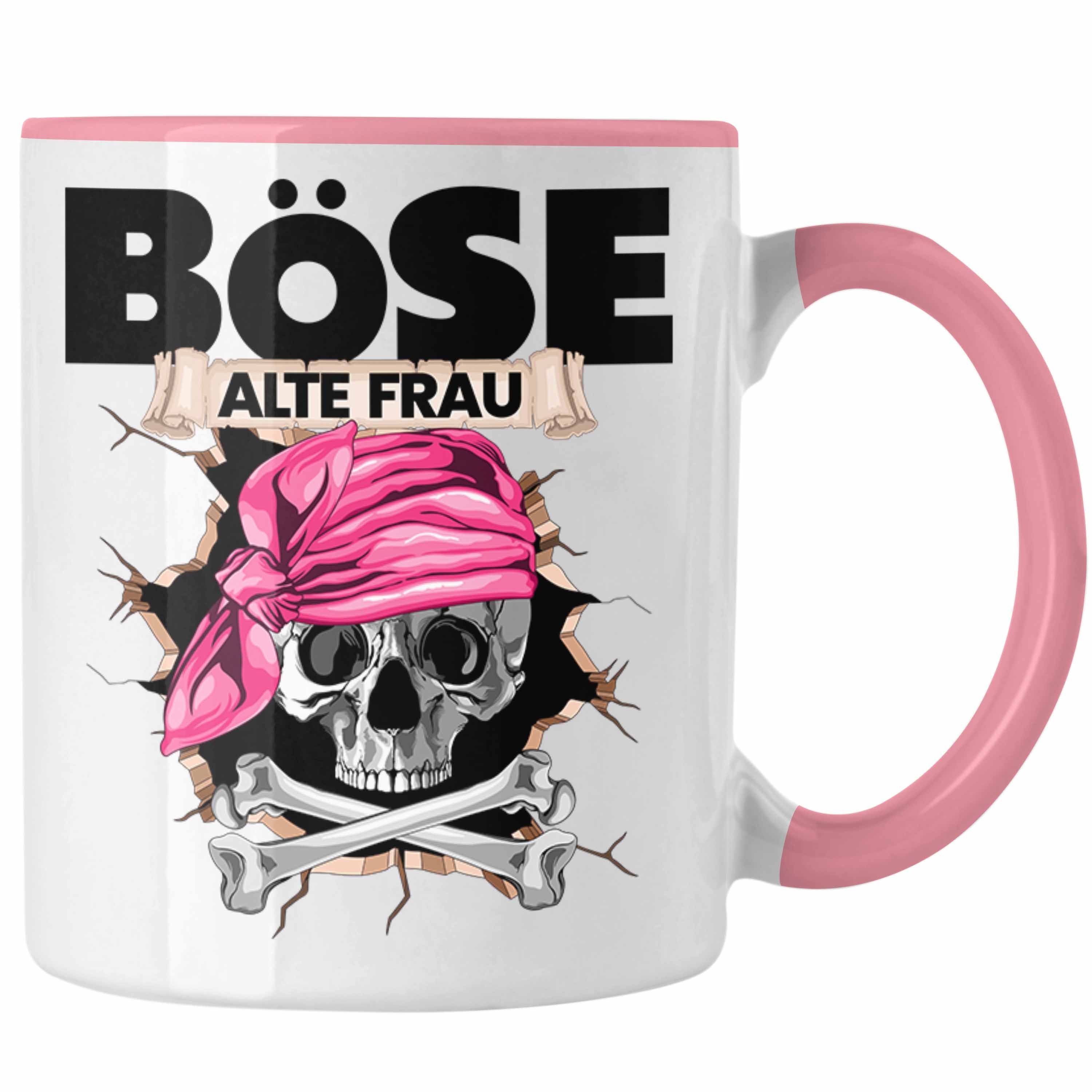 Trendation Tasse Böse Alte Frau Tasse Geschenk für Frauen Geschenkidee Piratin Kaffee-B Rosa