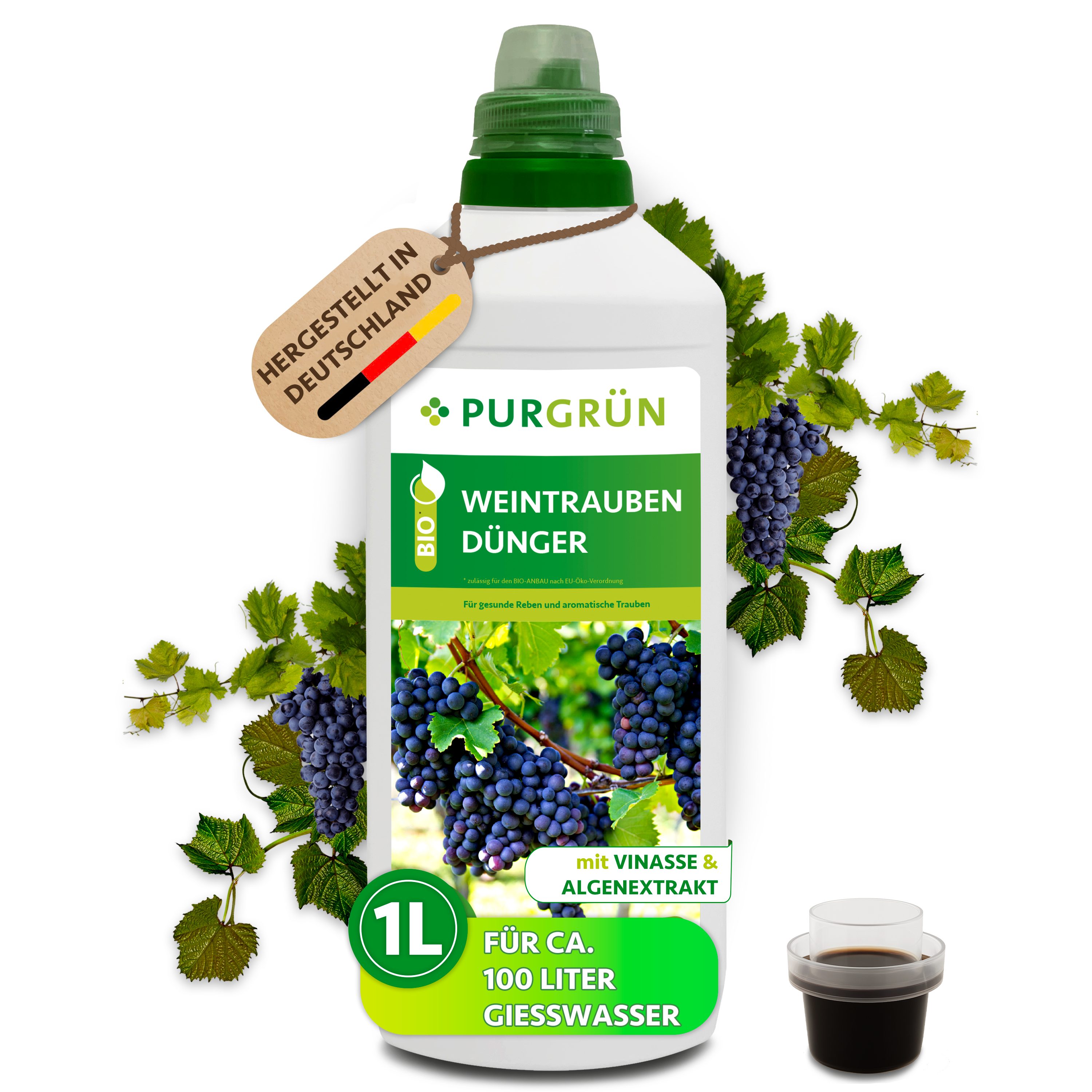 Purgrün Obstdünger Bio Weintrauben Dünger, NPK 4+1+7, Algenextrakt, 1 Liter, Flüssigdünger, 1-St., 1 Liter