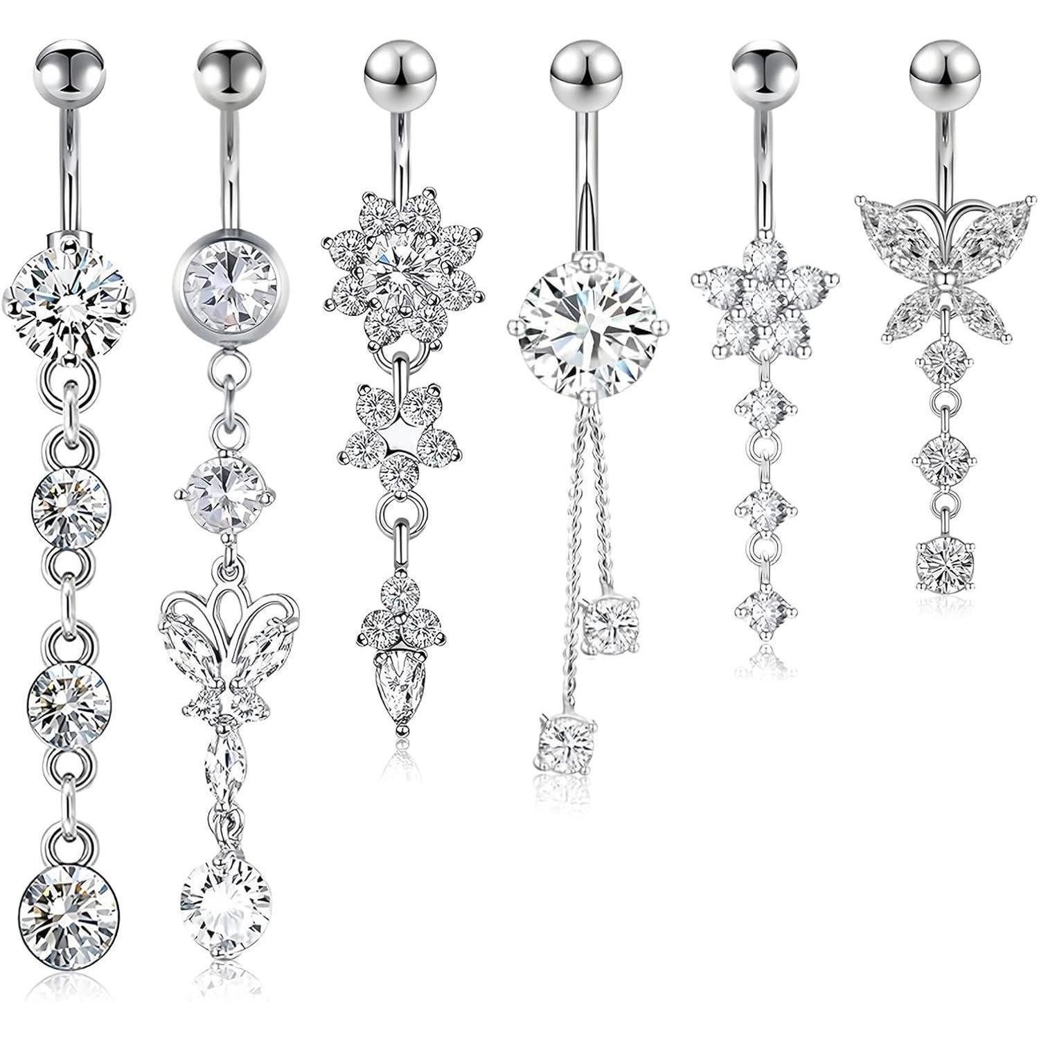 Bauchnabelpiercing-Set Bauchnabelpiercing Chirurgenstahl Silber Zirkonia 5 style7 sliver 6pcs