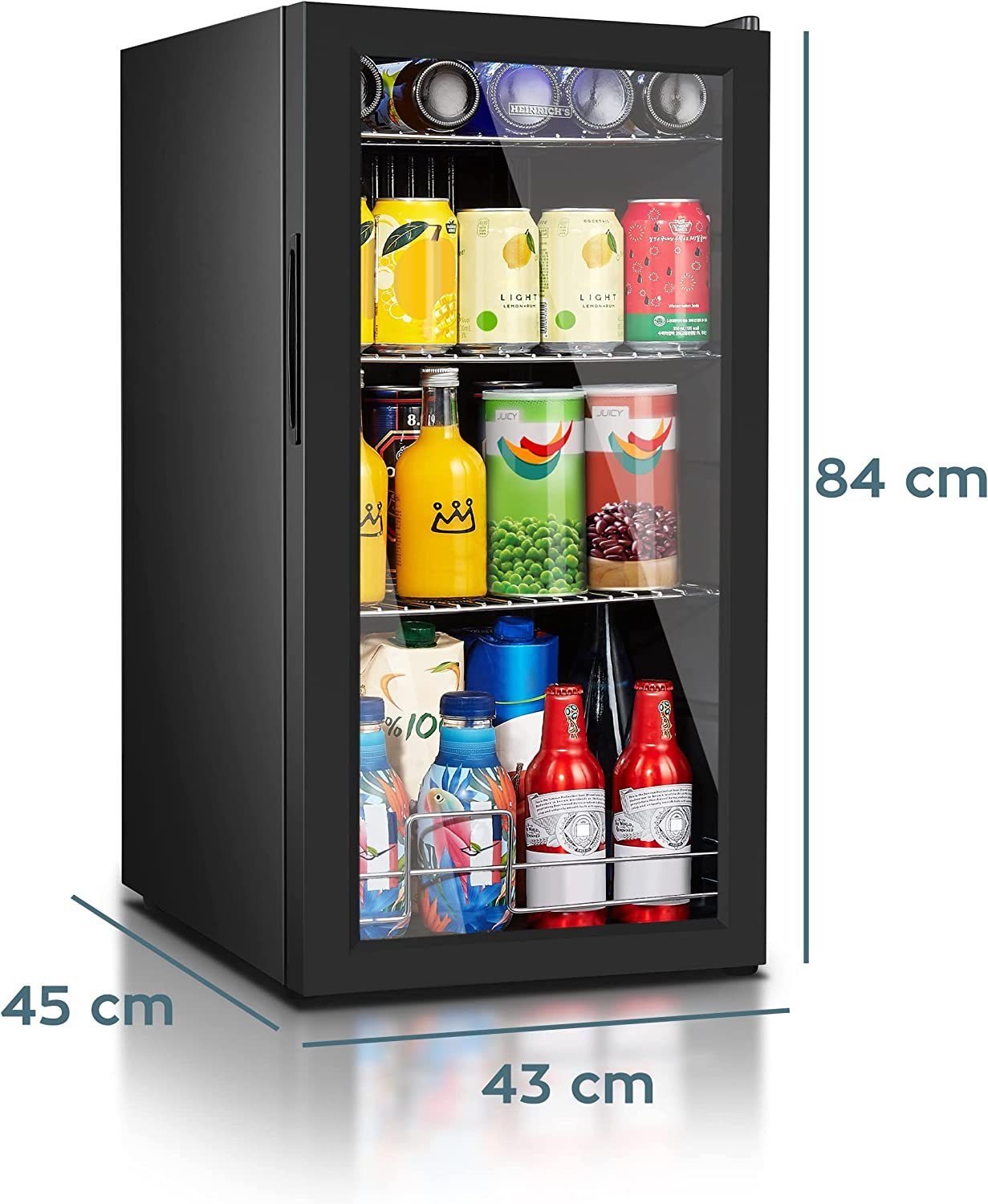 hoch, Mini Minibar mit 84 cm cm Flaschenkühlschrank 3174, Glastür HGK breit, Kühlschrank Getränkekühlschrank Heinrich´s Minikühlschrank Bierkühlschrank 43 Getränke Getränkekühlschrank ohne klein Gefrierfach