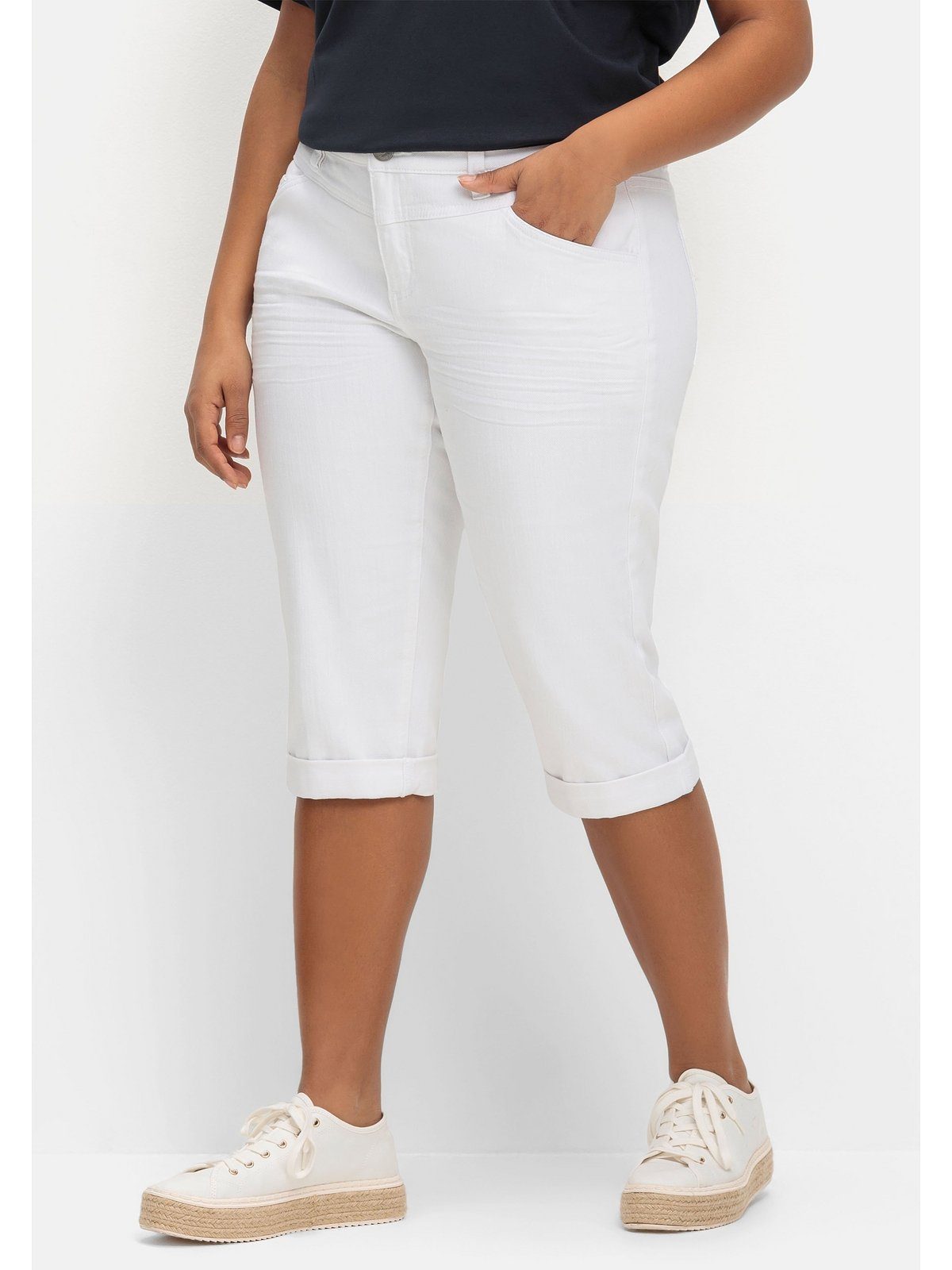 Sheego 3/4-Jeans Große Größen "Die Schmale" mit Used-Effekten