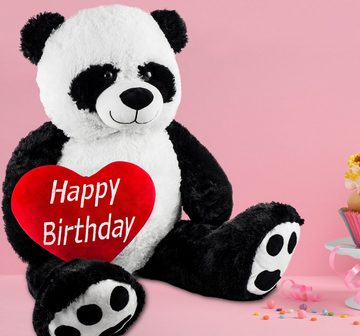 BRUBAKER Kuscheltier XXL Panda Teddy 100 cm mit Happy Birthday Herz (1-St., riesiger Teddybär), großes Bär Stofftier, Plüschtier Pandabär