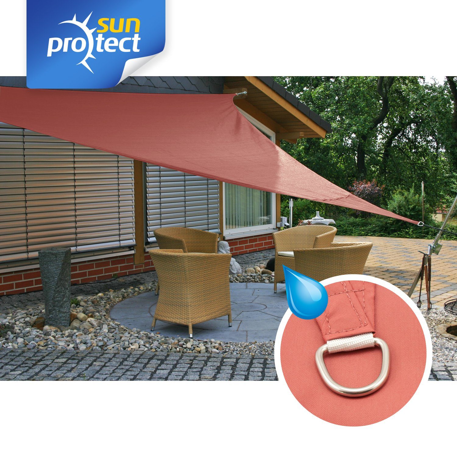 sunprotect Sonnensegel 3,6 x 3,6 x 3,6 m Dreieck, ideal für Garten, Balkon & Terrasse