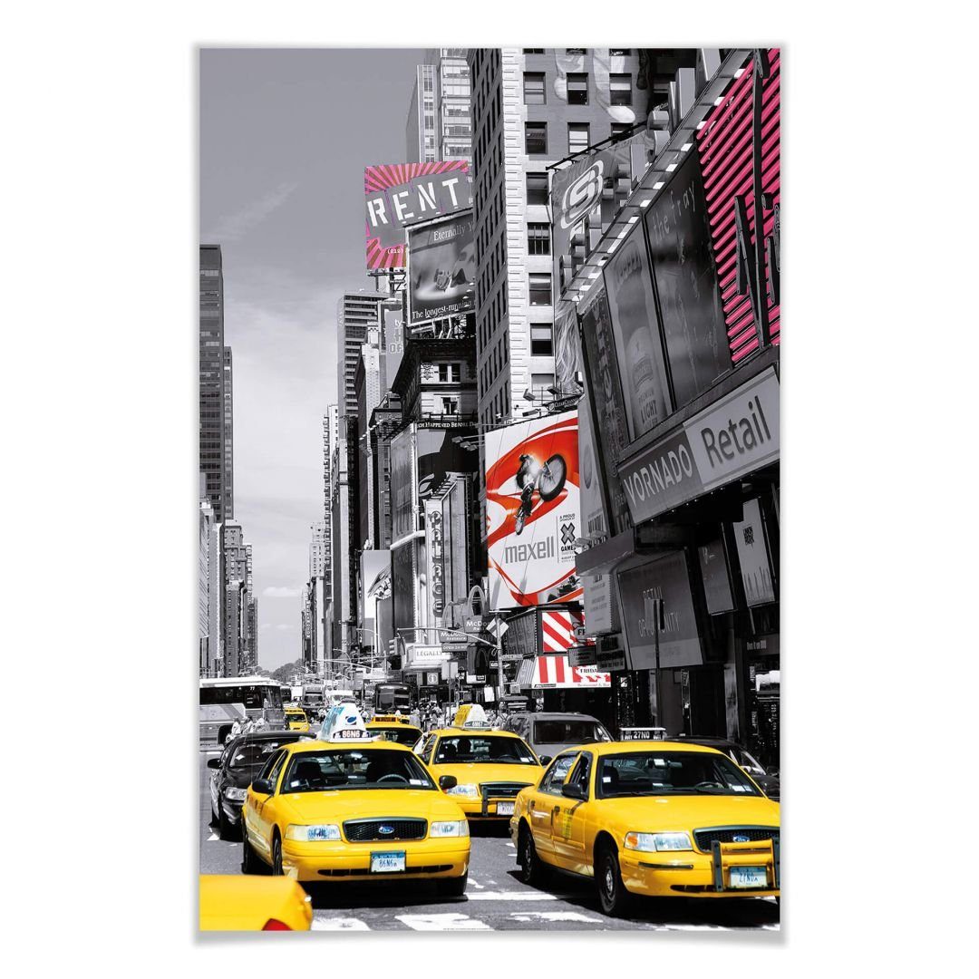 Wizard + Genius Poster XXL Poster Times Square Taxi Retro großes Wandposter 115x175 cm, Wohnzimmer Wandbild modern