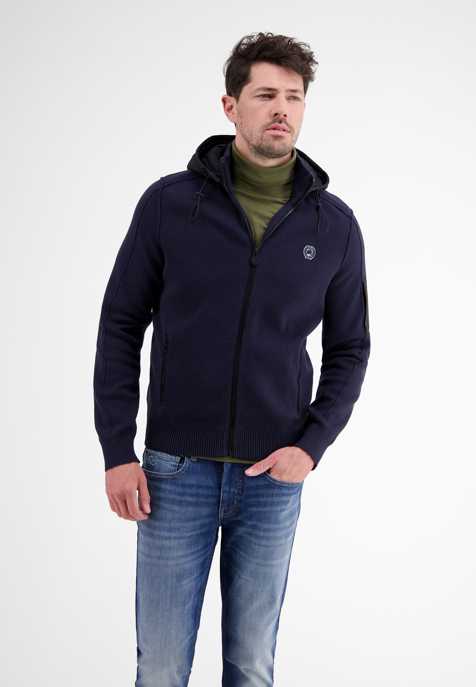 LERROS Kapuzensweatjacke LERROS Sweatjacke mit Nylon-Kapuze NAVY