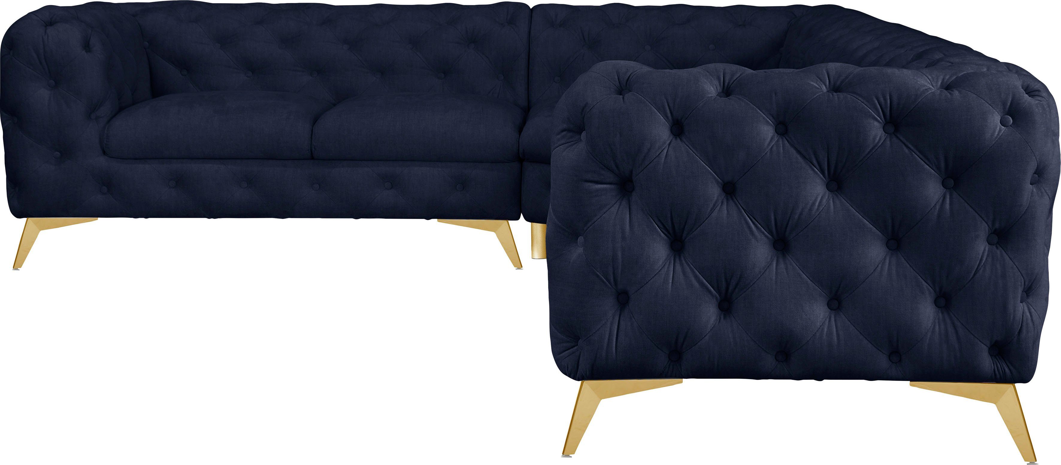 Home affaire Chesterfield-Sofa Ecksofa GLYNIS L-Form mit Wellenunterfederung, Maße B/T/H 323/264/75cm, aufwändige Knopfheftung, moderne Chesterfield Optik, Fußfarbe wählbar