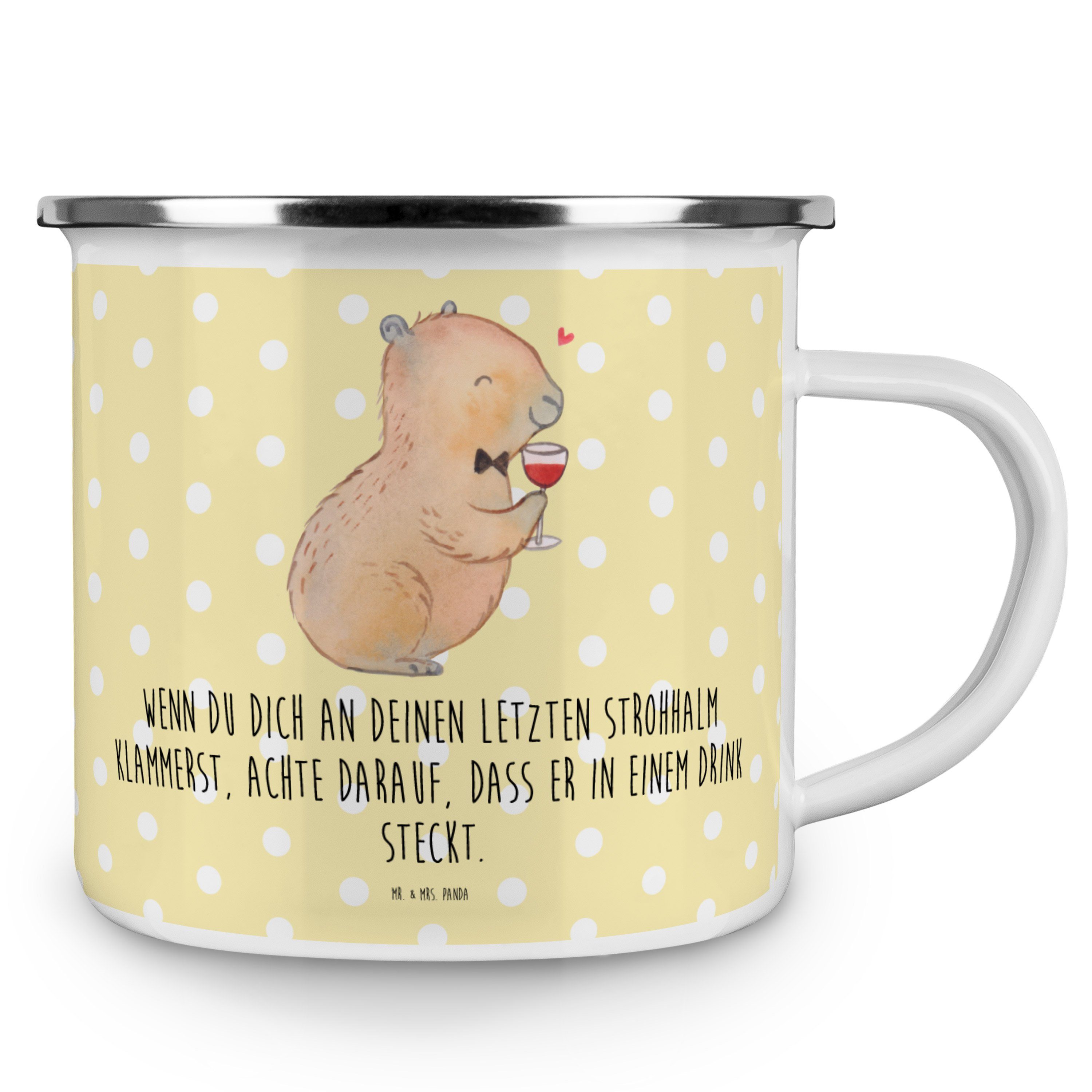 Mr. & Mrs. Panda Becher Capybara - Outdoor, lustige, - Blechtasse Emaille Gelb Geschenk, Wein Pastell
