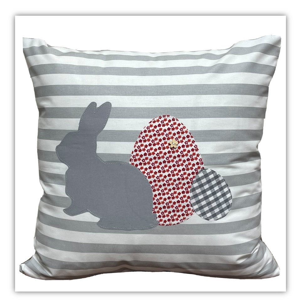 Ammerkind Dekokissen Landhausstil Kissenbezug * Osterhase * grau/weiß/rot, Kissenhülle ohne Füllung, 100% Handarbeit