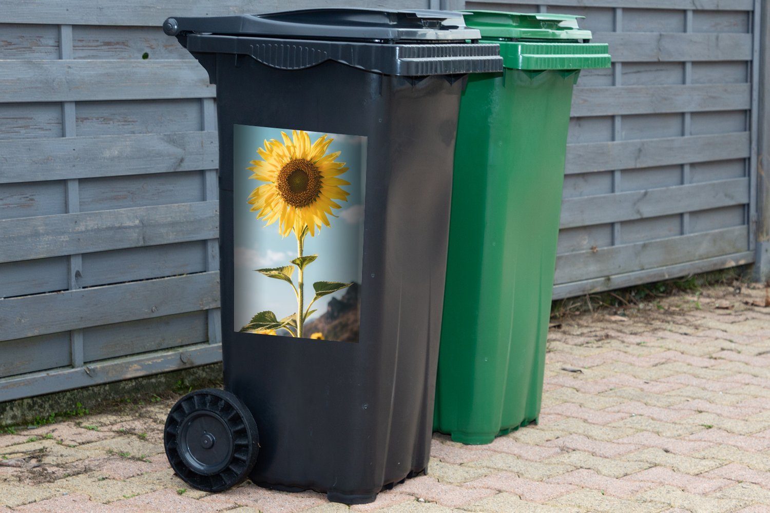 MuchoWow Wandsticker Blumen Mülleimer-aufkleber, Container, Sonnenblume St), Draußen - Sticker, (1 Abfalbehälter - Mülltonne