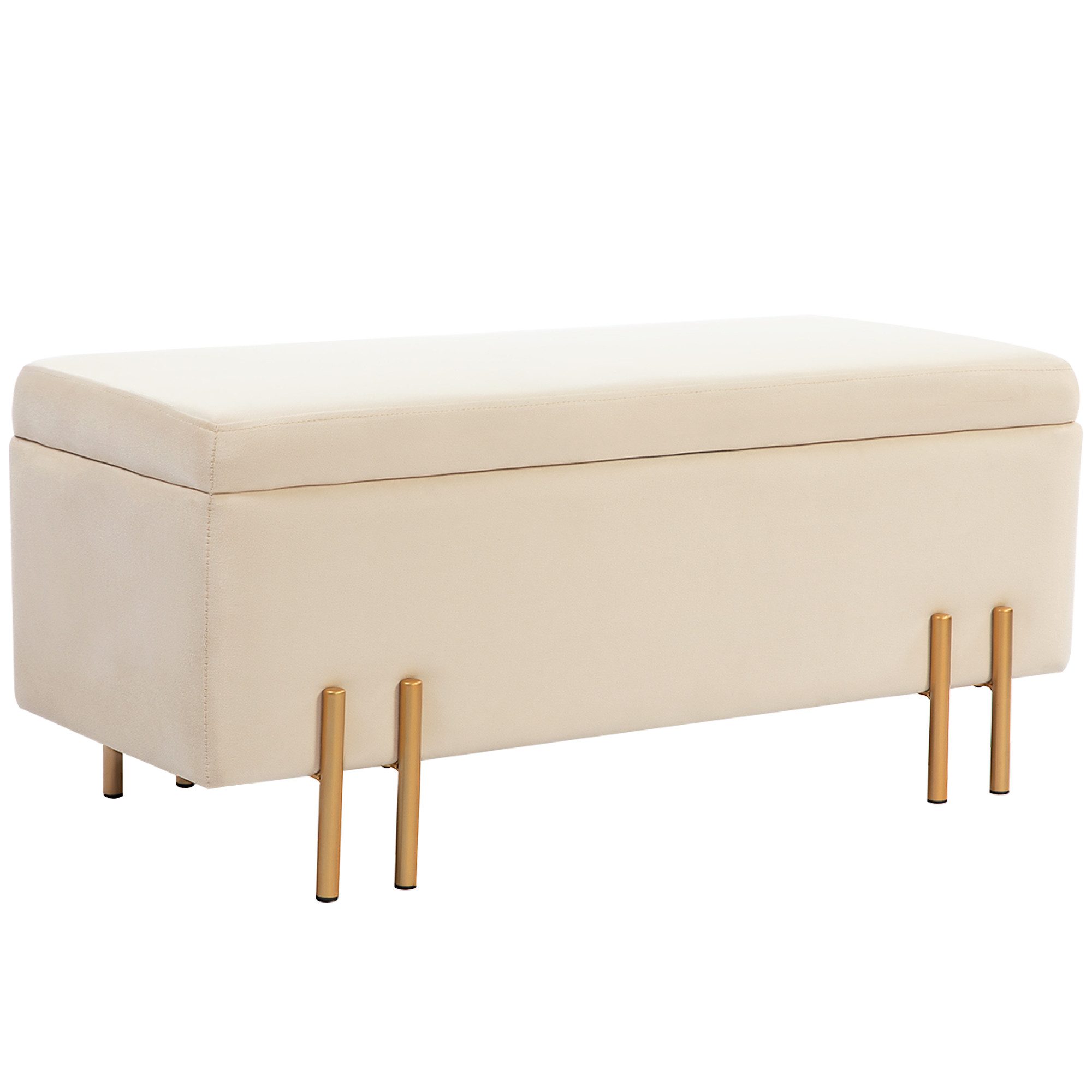 furnicato Polsterbank Beige Sitztruhe 100B x 40T x 42H cm mit Stauraum (1-St), Samtige Sitzbank mit klappbarem Deckel für Flur oder Schlafzimmer