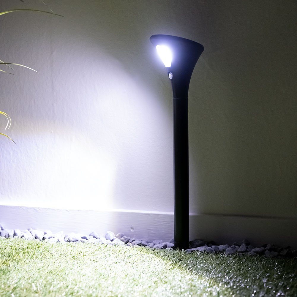 2 LED-Leuchtmittel Tageslichtweiß, Solar etc-shop Bewegungsmelder Wegeleuchte mit Gartenleuchte Kaltweiß, Solarleuchte Gartenstrahler, verbaut, fest