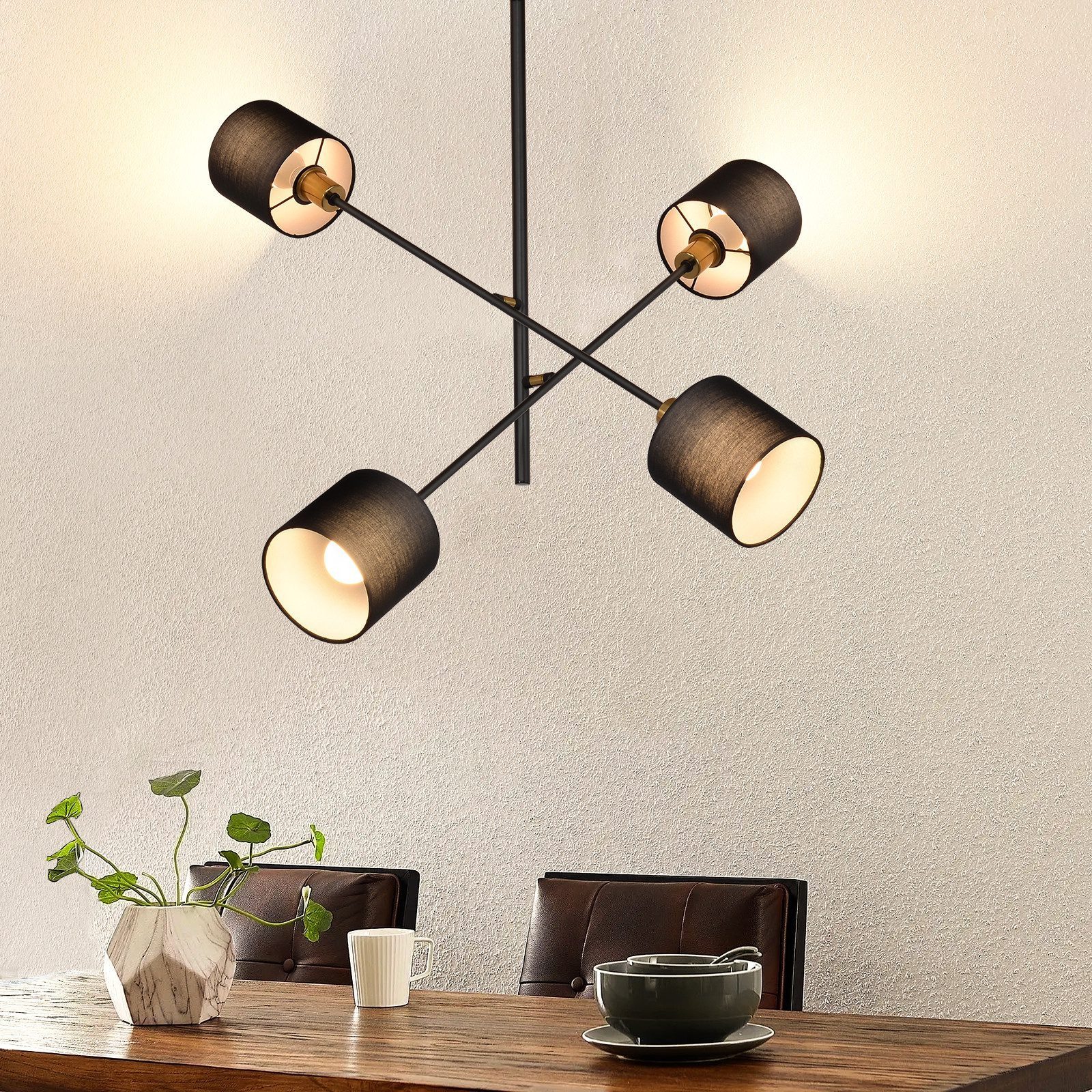 ZMH Pendelleuchte Retro 4-Flammig, Schwarz-Gold, E14 Fassung, drehbare Lampenköpfe, ohne Leuchtmittel, Ohne Lichtquelle, für Esszimmer, Wohnzimmer, Schlafzimmer und Flur
