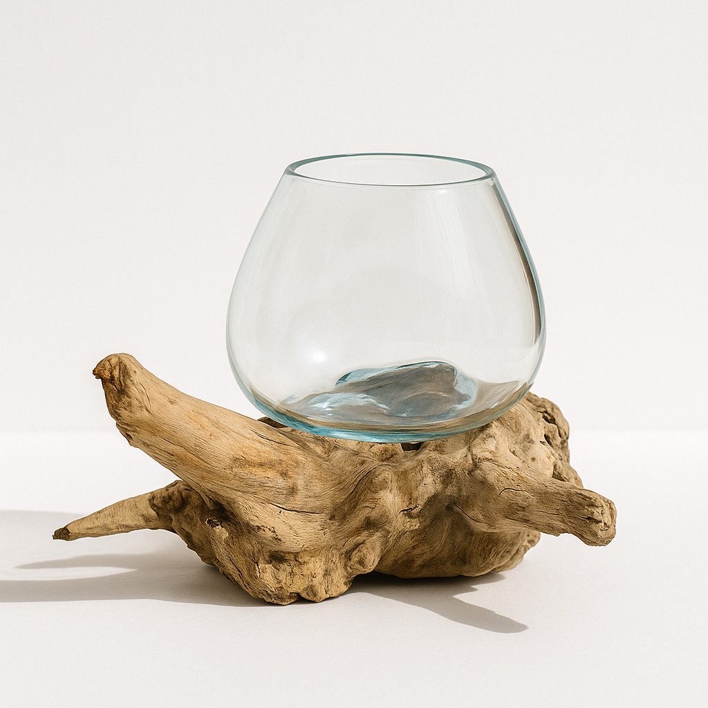 Kinaree Dekovase Geschmolzenes Glas auf Wurzelholz günstig online kaufen