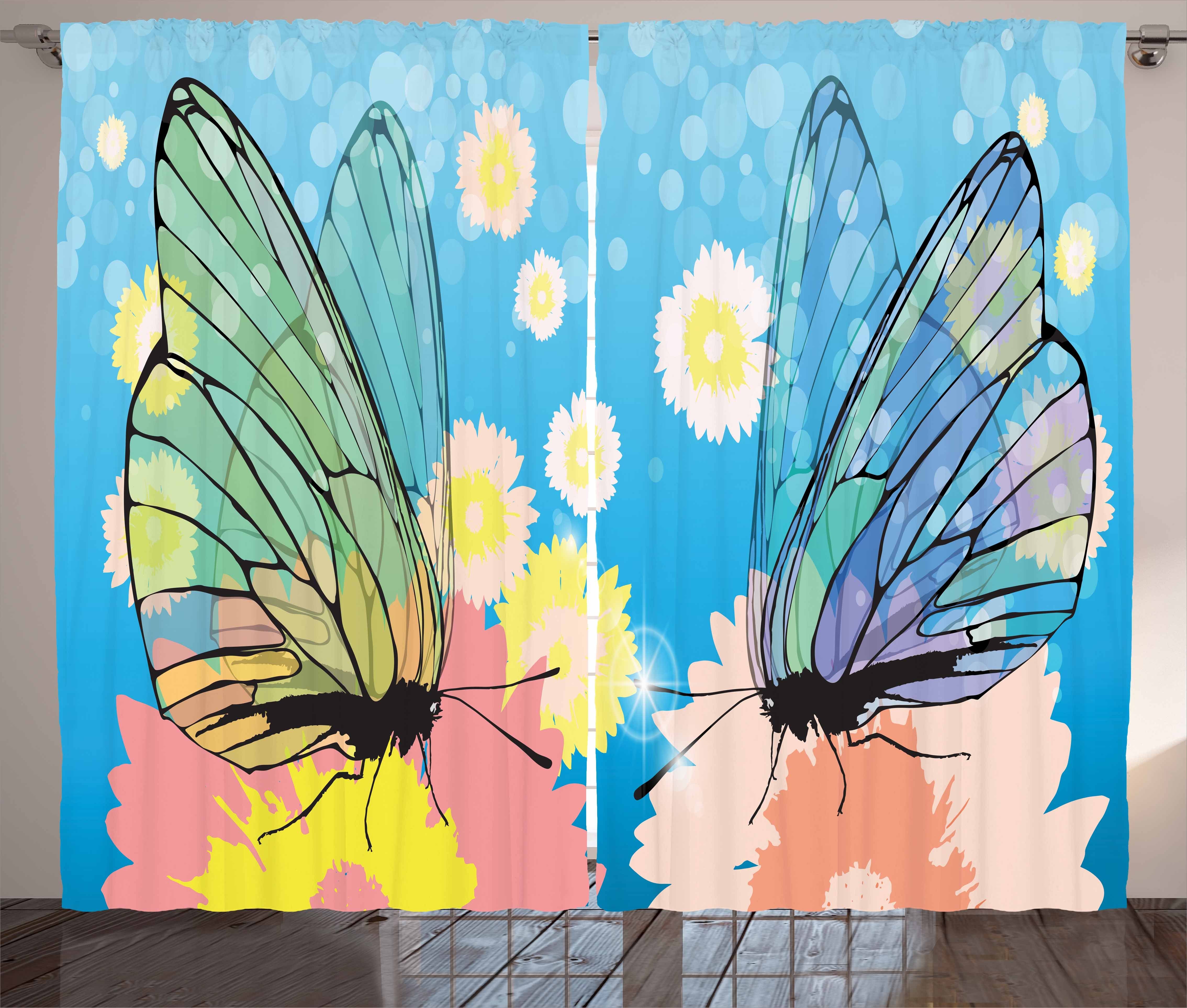 Kräuselband und Schlaufen Abakuhaus, Schlafzimmer Schmetterlinge Blumen Vorhang auf angel Haken, Gardine Wings mit