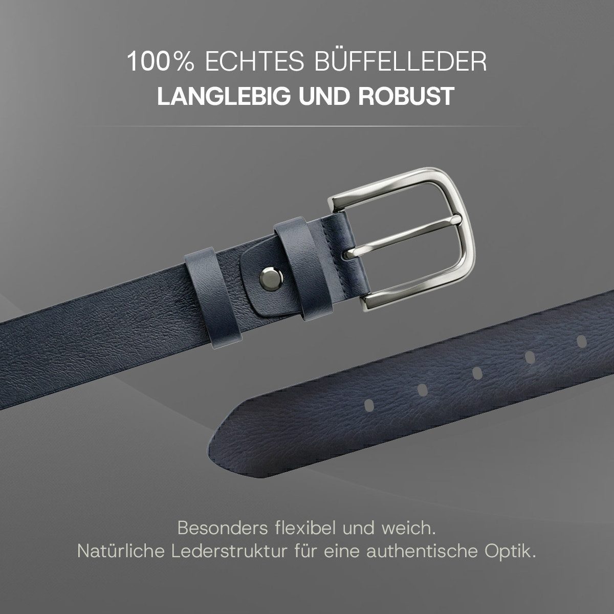 herémood Ledergürtel Gürtel Herren 4cm breit Ledergürtel Jeans Premium Geschenke für Männer (100 % Echtleder Gürtel handgefertigt, hochwertig verarbeitet, kürzbar, 1-St., Blau 125 cm – 4 cm breit – echtes, robustes Büffelleder, langlebig) Ledergürtel Herren Blau – robust & edel, ideales Herrengeschenk