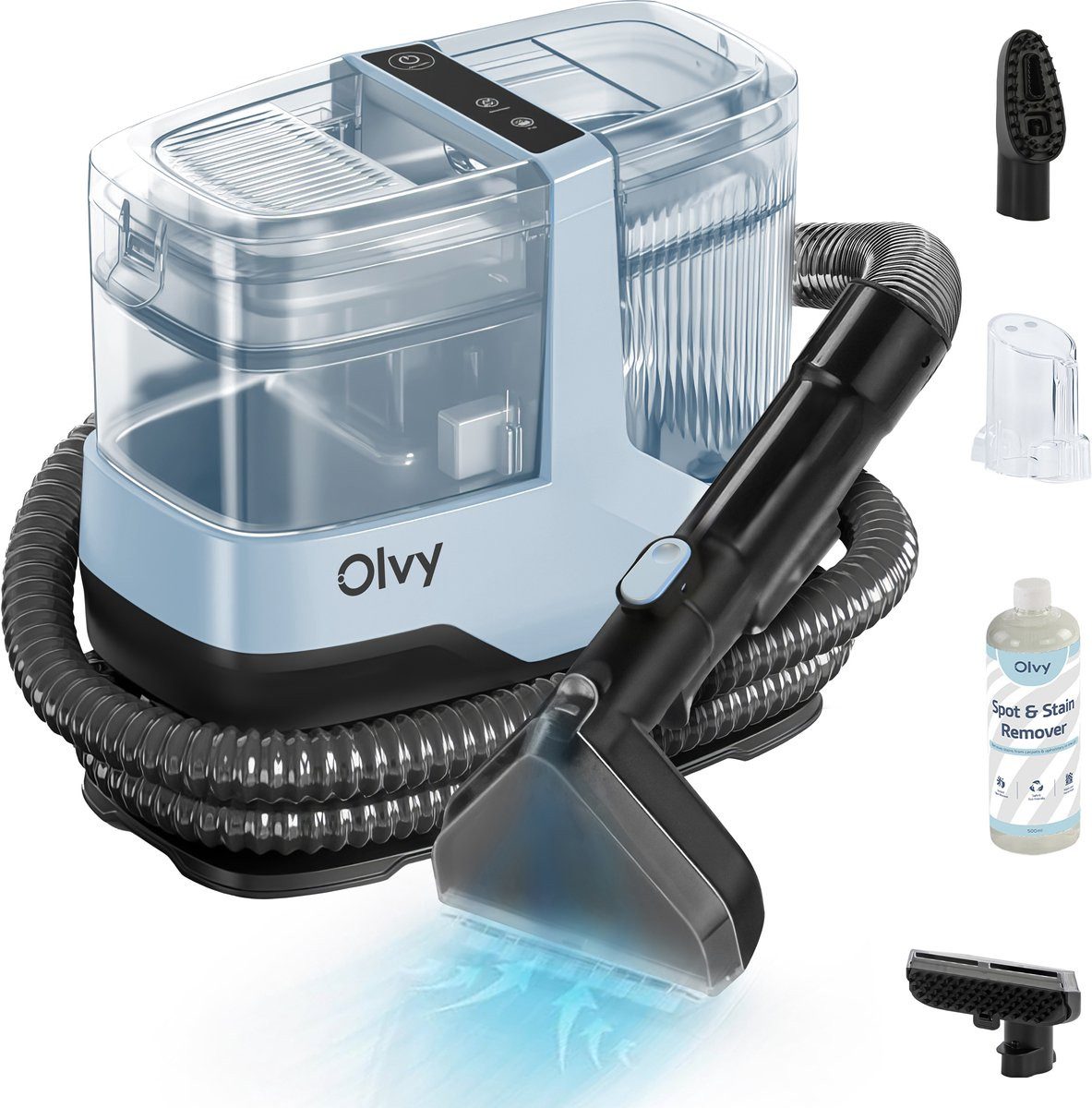 Olvy Dampfreiniger für Sofa, Polster, Teppich & Auto, Nasssauger mit Dampffunktion, 17.000 PA, 5m Kabel, mit 1,2l Schmutzwassertank inkl. Zubehör