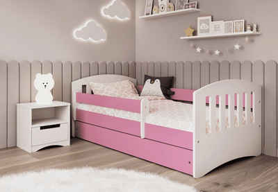 Kids Collective Kinderbett 160x80 180x80 mit Matratze, Rausfallschutz, Lattenrost & Schublade, 80x160 cm, in pink, Mädchen Jungen Bett Jugendbett