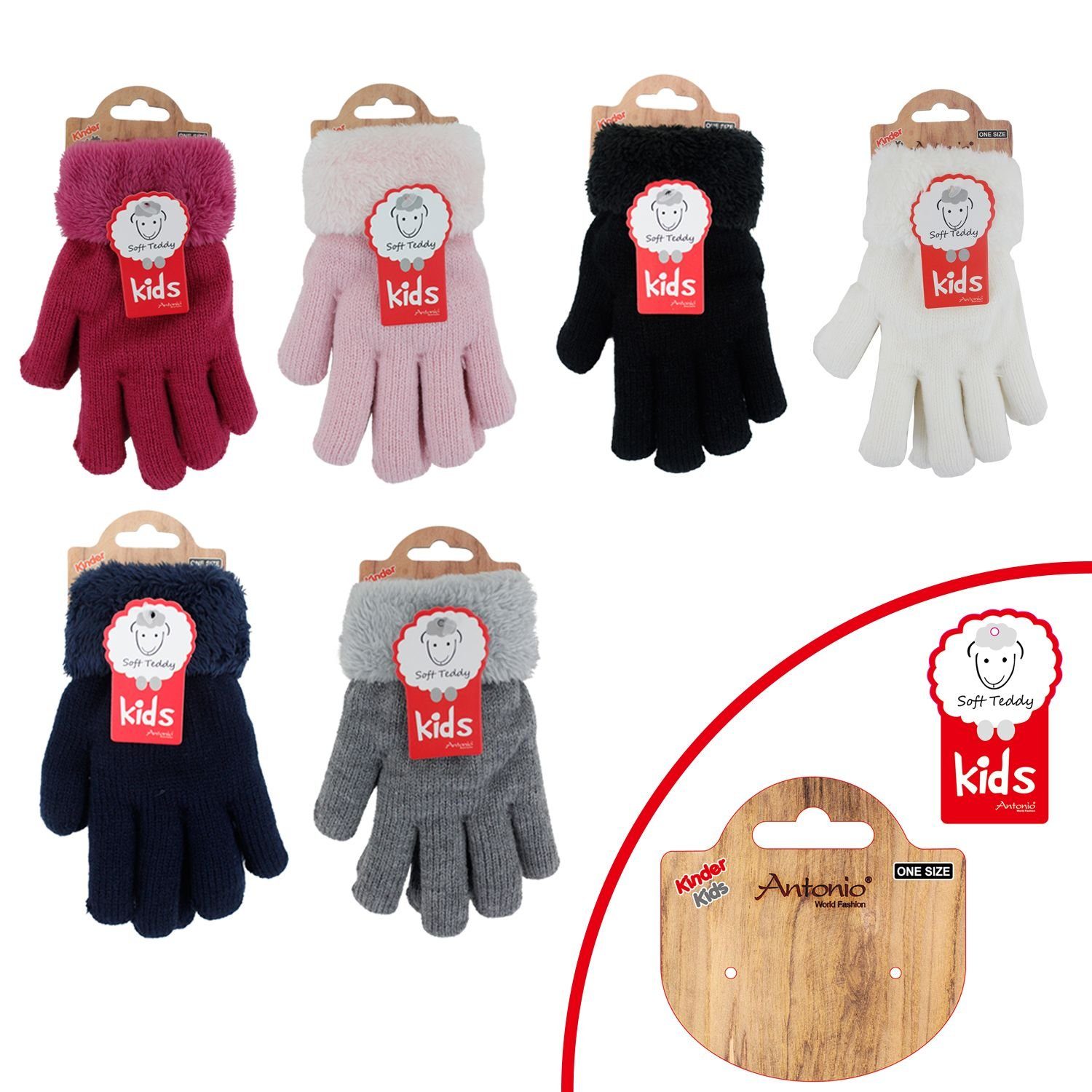 VewoTex Strickhandschuhe Kinder Winter Handschuhe » Strickhandschuhe » Fingerhandschuhe (Paar, 2-St., 2 Einzelne Handschuhe) warme Soft Teddy Füllung » gefütterte Kinderhandschuhe