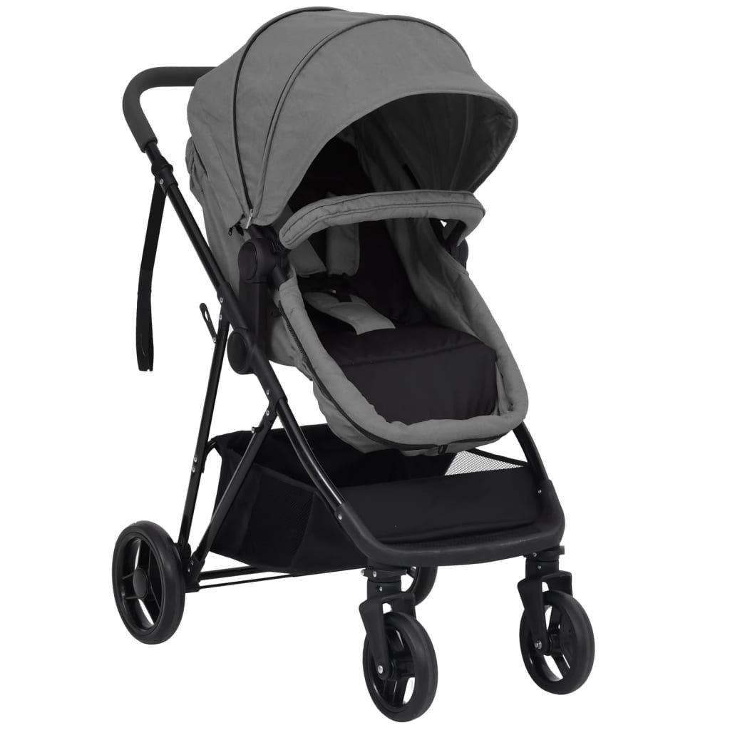 vidaXL Kombi-Kinderwagen 2-in-1 Kinderwagen Hellgrau und Schwarz Stahl
