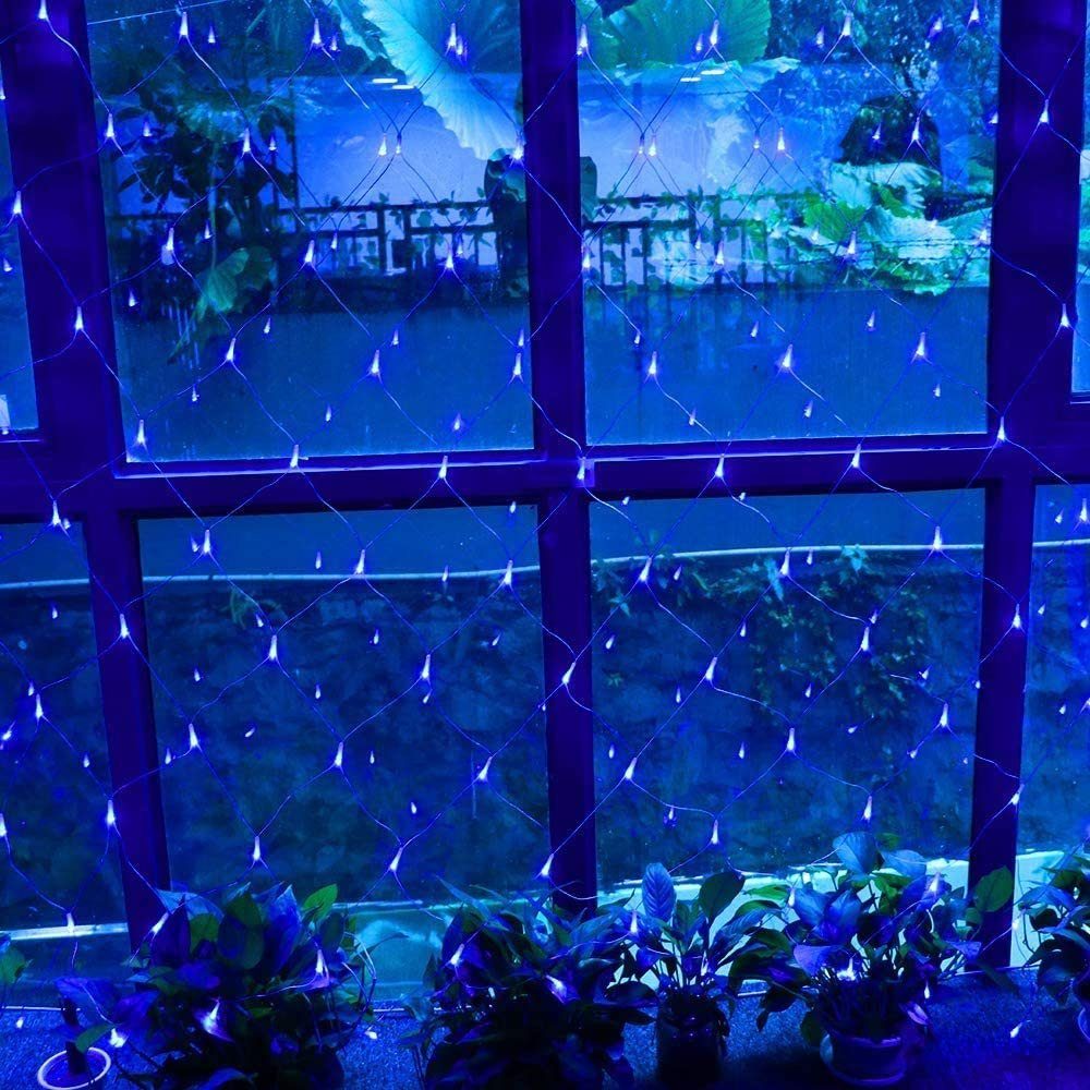 MUPOO Lichternetz LED mit Fernbedienung, Blau Netz Lichternetz Party, Halloween, Lichtervorhang,Lichterkette Geburstag Weihnachten, 8 Modi,IP44 Wasserdicht,für