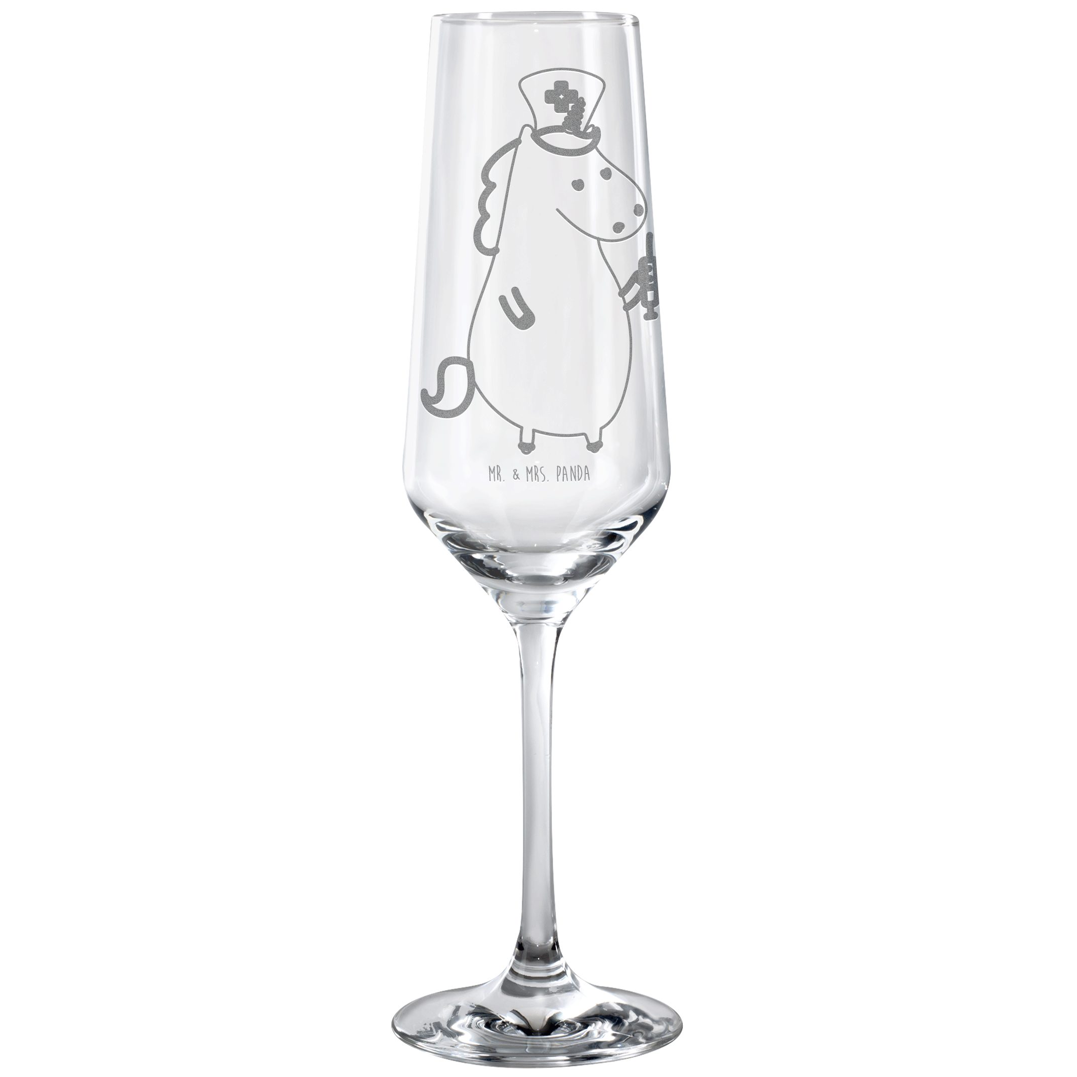 Mr. & Mrs. Panda Sektglas Einhorn Krankenschwester - Transparent - Geschenk, Krankenschwester G, Premium Glas, Hochwertige Gravur