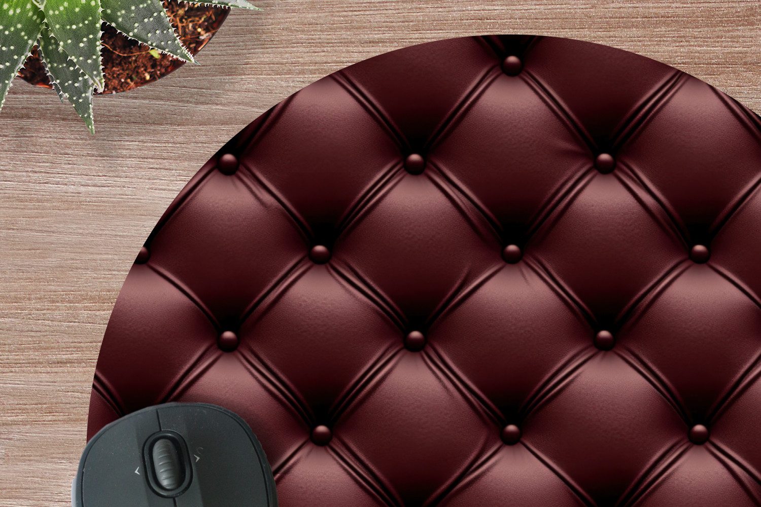 MuchoWow Mauspad Leder - Muster - Bordeaux (1-St), Mousepad mit Rutschfester Unterseite, Gaming, Rund, 40x40 cm