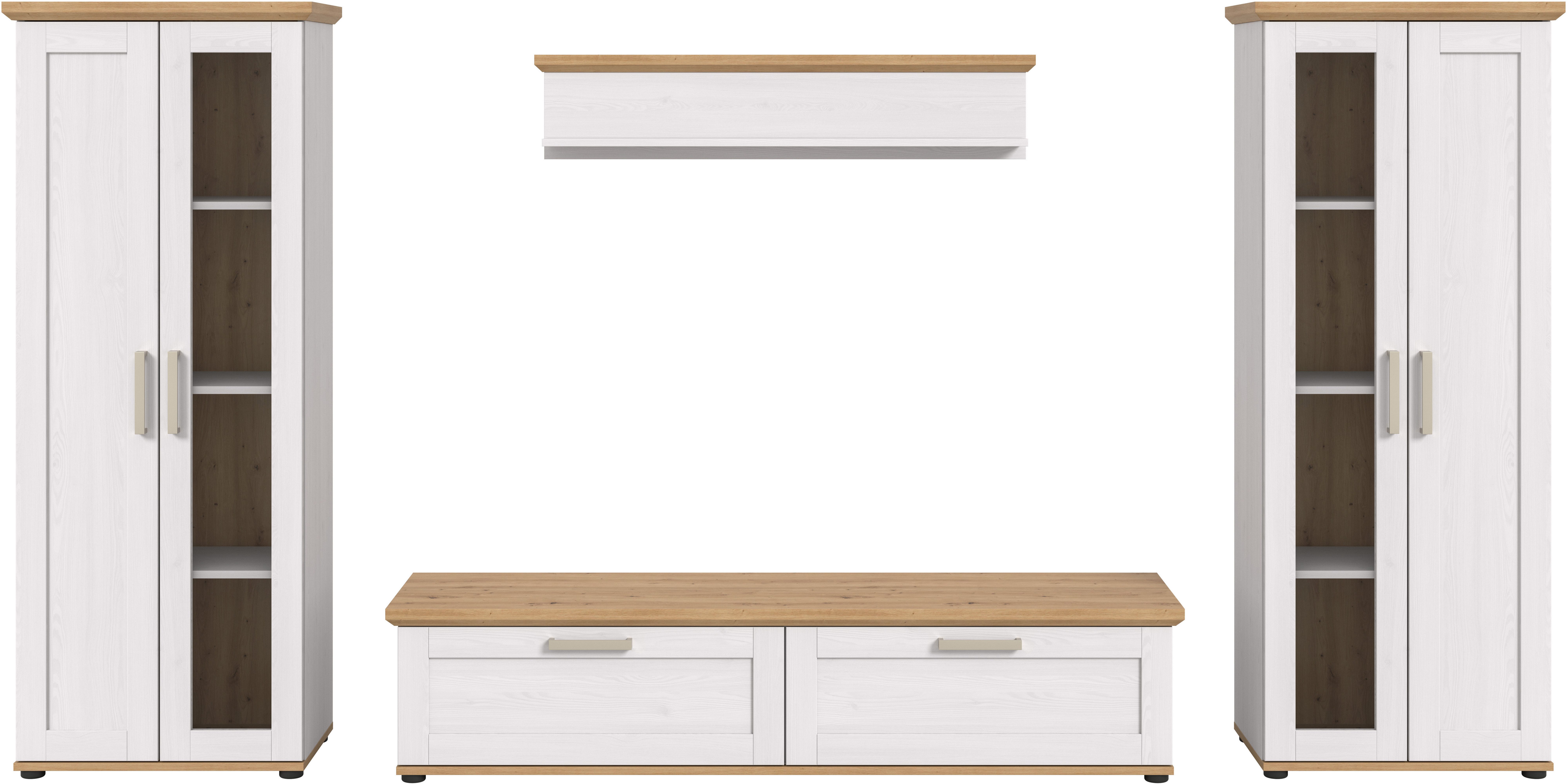 Home affaire Wohnwand Cosenza, (Set, 4-St), Cosenza, Breite: 336 cm, 2xVitrine, Lowboard, Wandboard