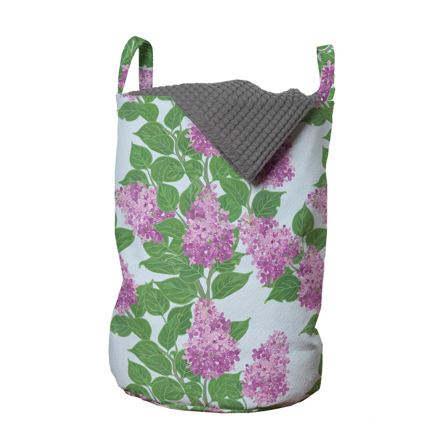 Wäschekorb mit Waschsalons, Wäschesäckchen Griffen Lila Sträuße aus Abakuhaus für Kordelzugverschluss frischen Blumen